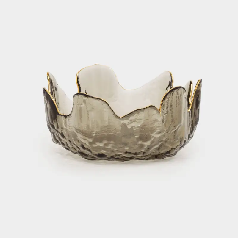 Bowl, 13x6 cm, glass, gray, with golden edging, Nautilus color