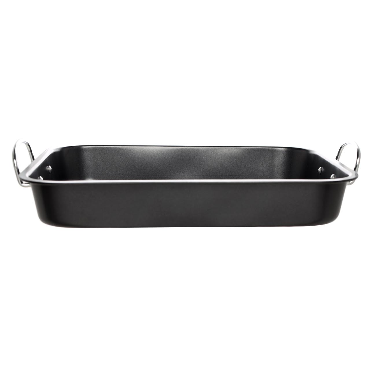 Baking tray, 37x29 cm, with handles and grill, coated, steel, black, BBQ