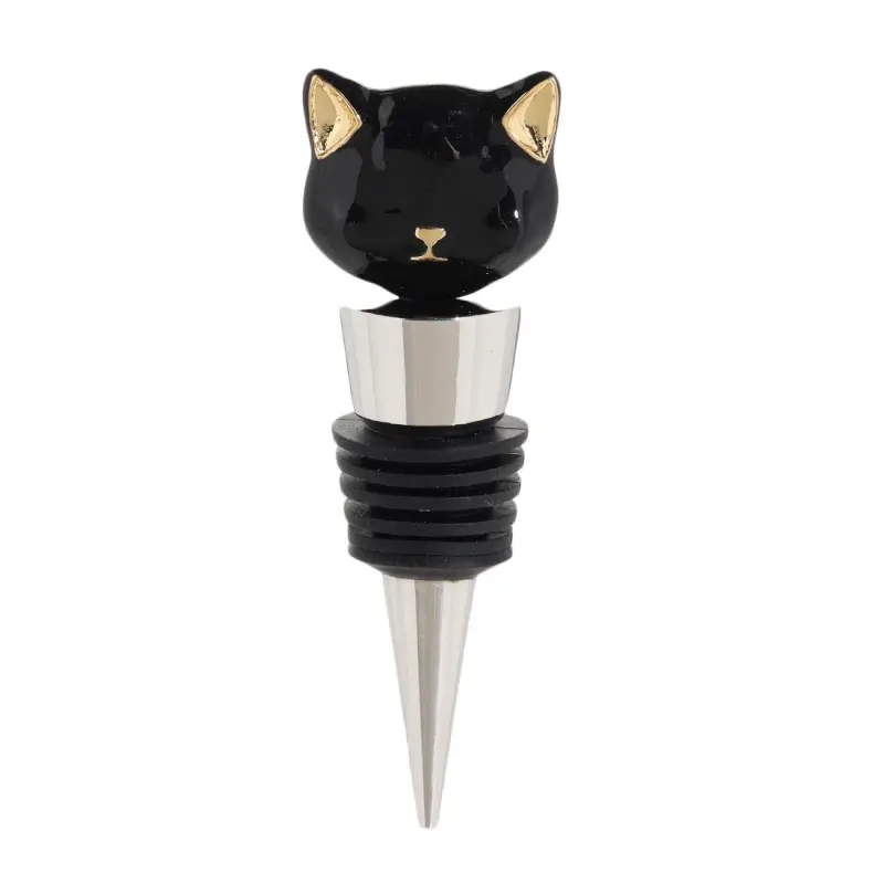Wine bottle stopper, 10 cm, metal / glass, black, Cat, Cat ,image-0