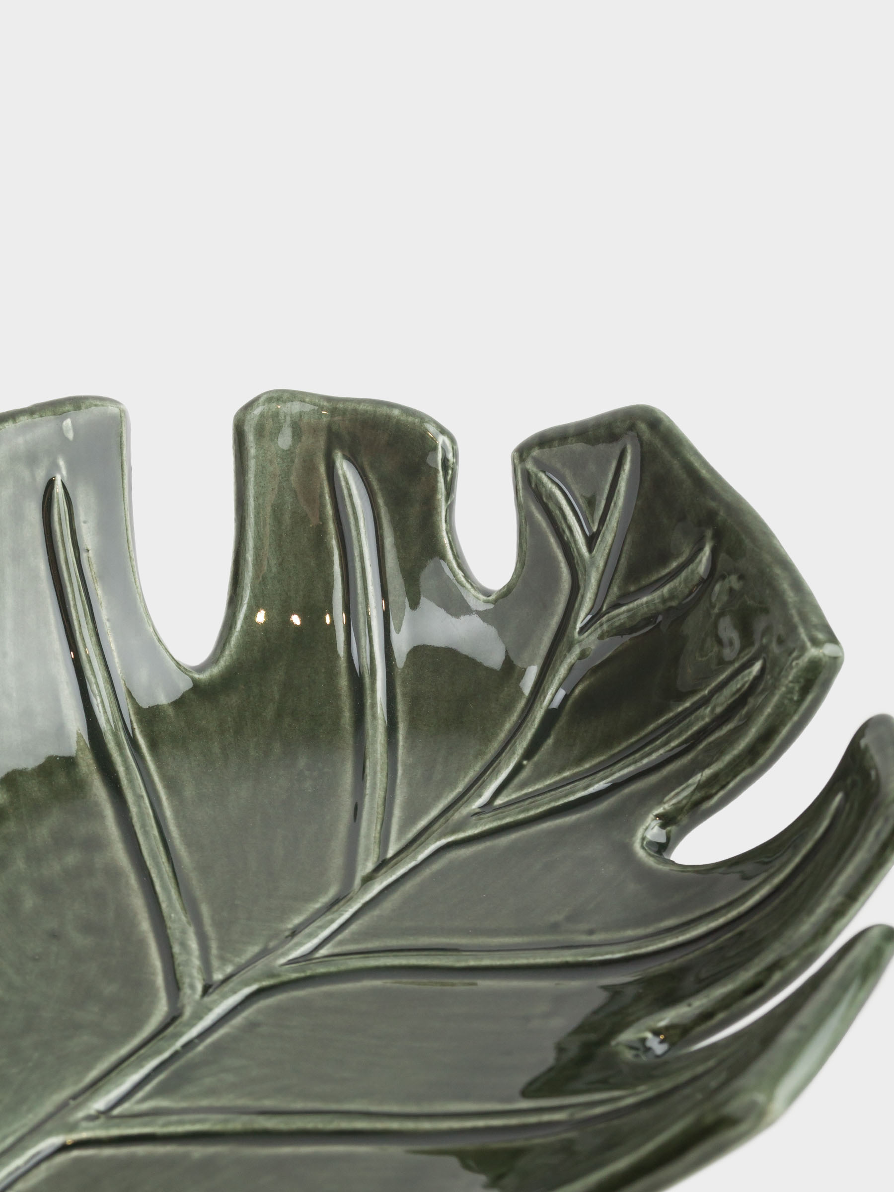 Decorative dish, 18x16 cm, ceramic, green, Monstera leaf, Tropical, image-6