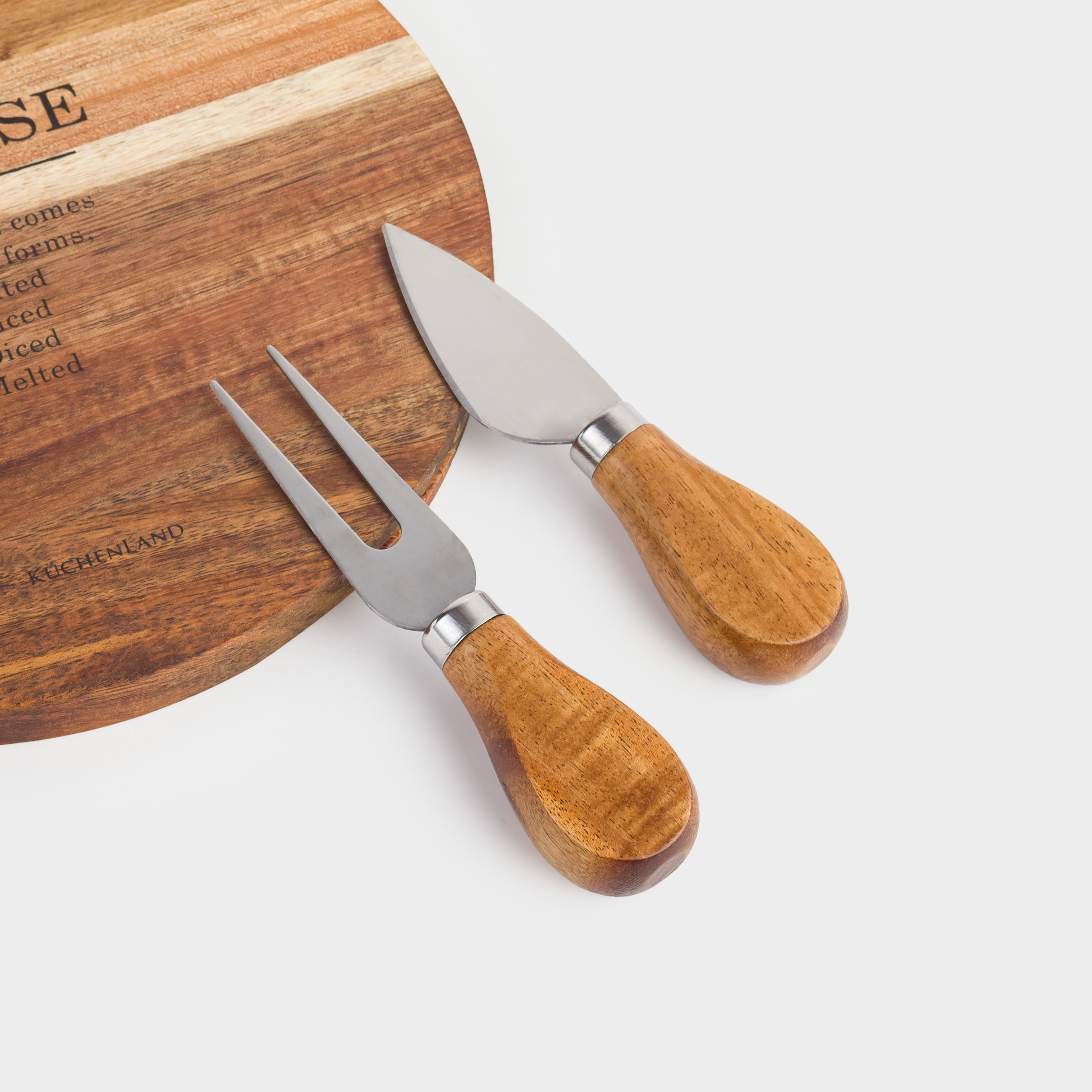 Cheese set, 3 items, platter board, wood / steel, Noble tree