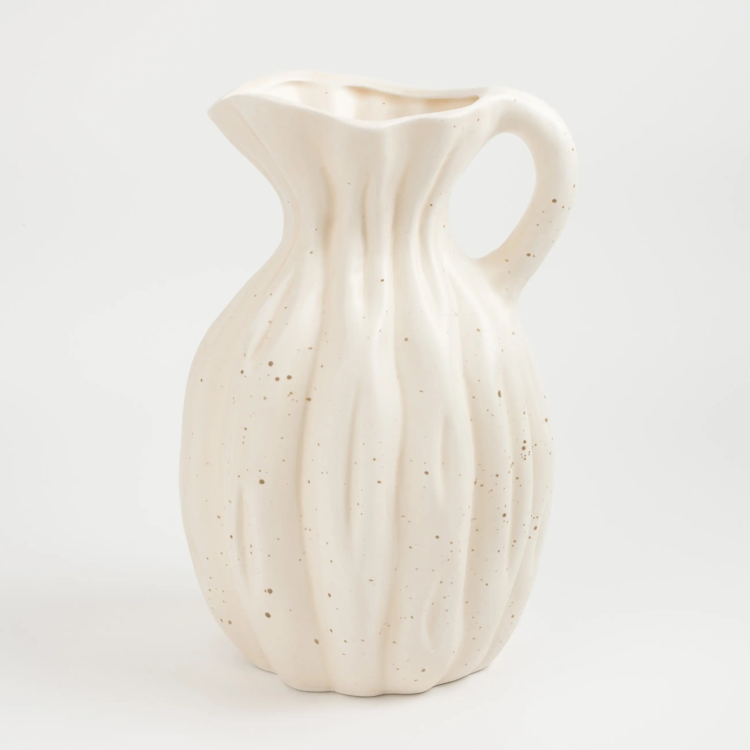Flower vase, 25 cm, with handle, ceramic, milk, speckled, jug, Golden glow
