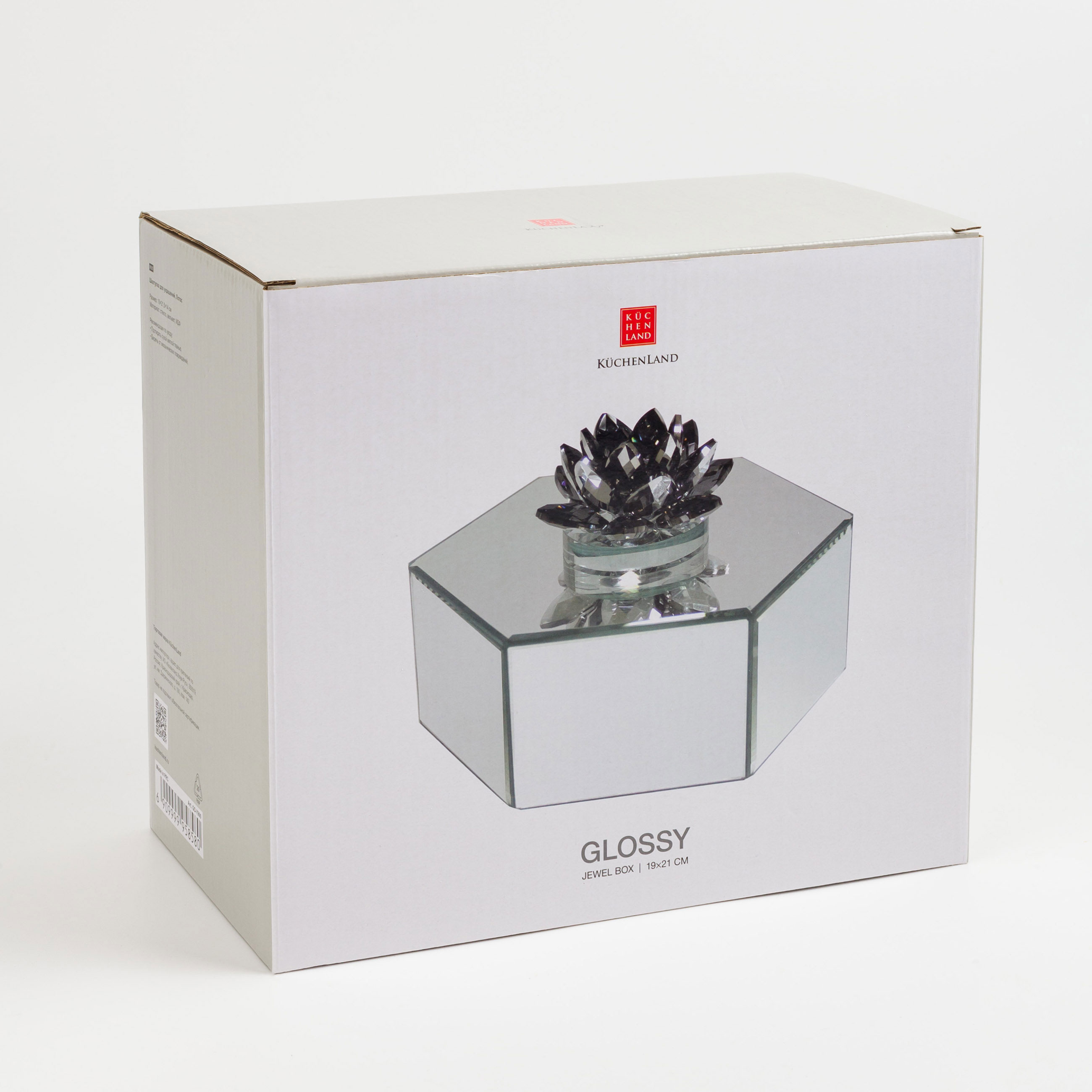 Jewelry box, 19x21 cm, glass, mirror, Lotus, Glossy