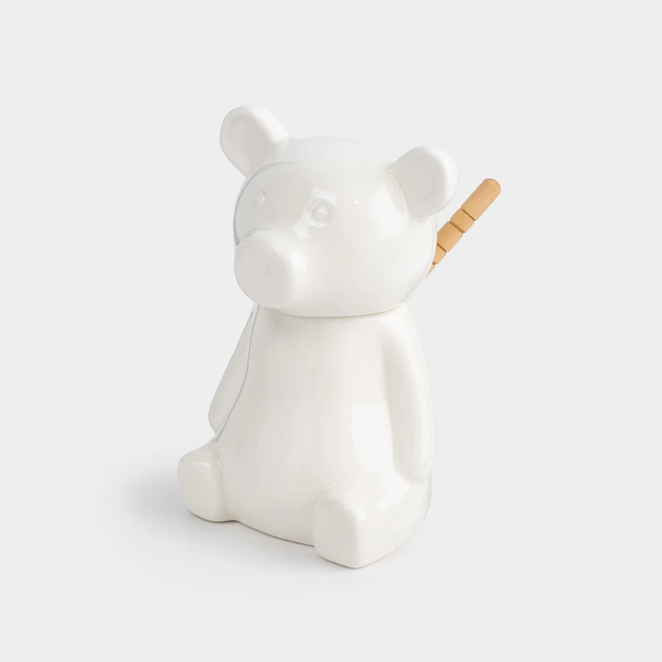Honey jar, 250 ml, with spoon, Porcelain P / bamboo, Bear, Speckled black