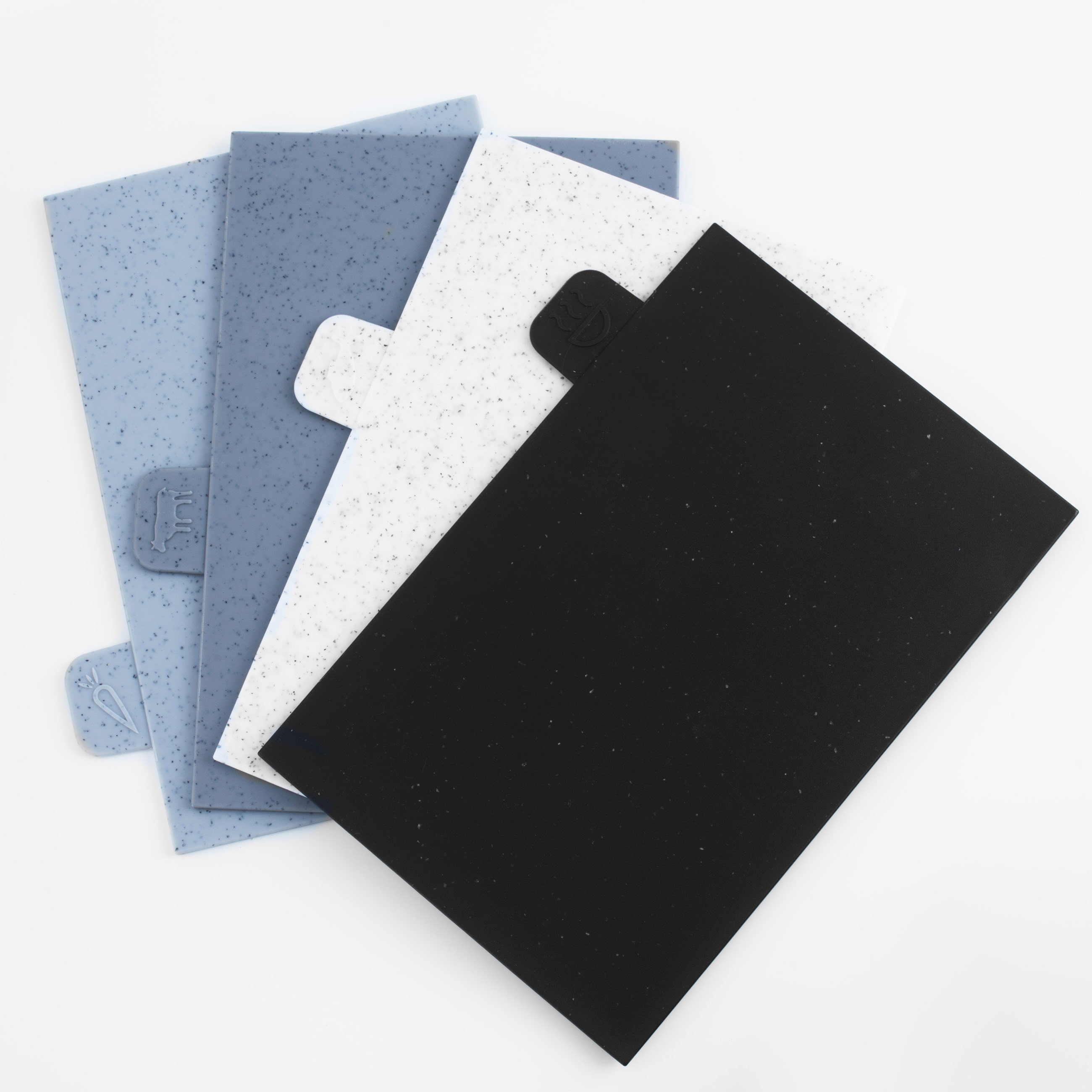 Cutting board, 28x19 cm, 4 pcs, in a stand, plastic, speckled, gray mix, Speck, image-3