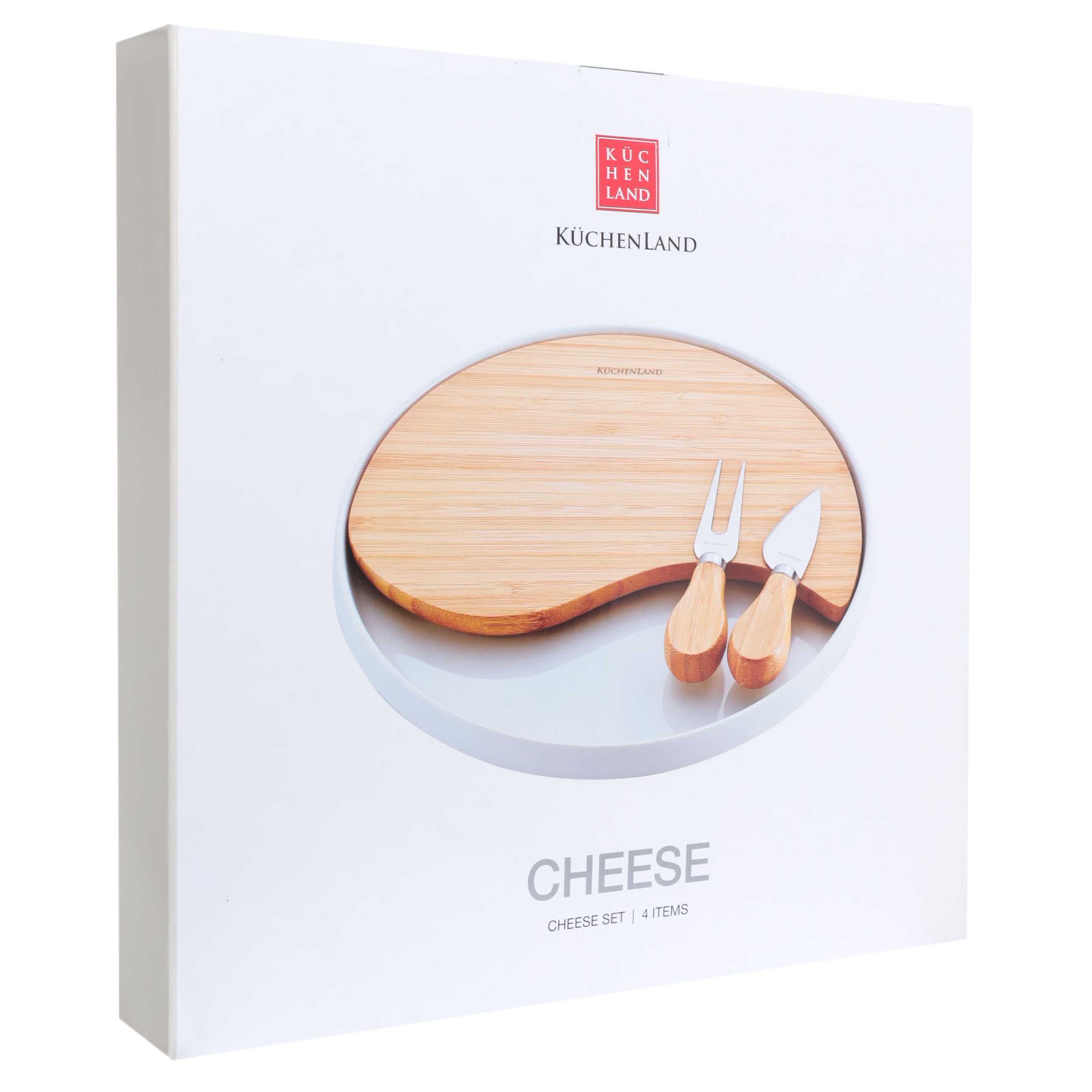 Cheese set, 4 items, dish-board on stand, ceramic / Bamboo, Circle, Cheese, image-5