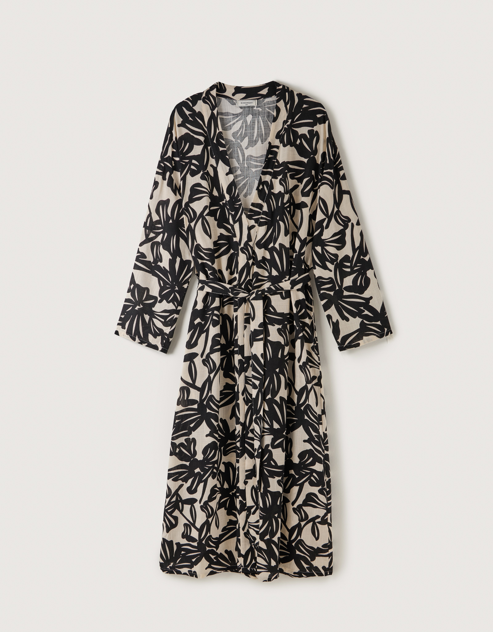 Women's robe, size L, with long sleeves, viscose, beige-black, Abstract flowers, Almi, image-10