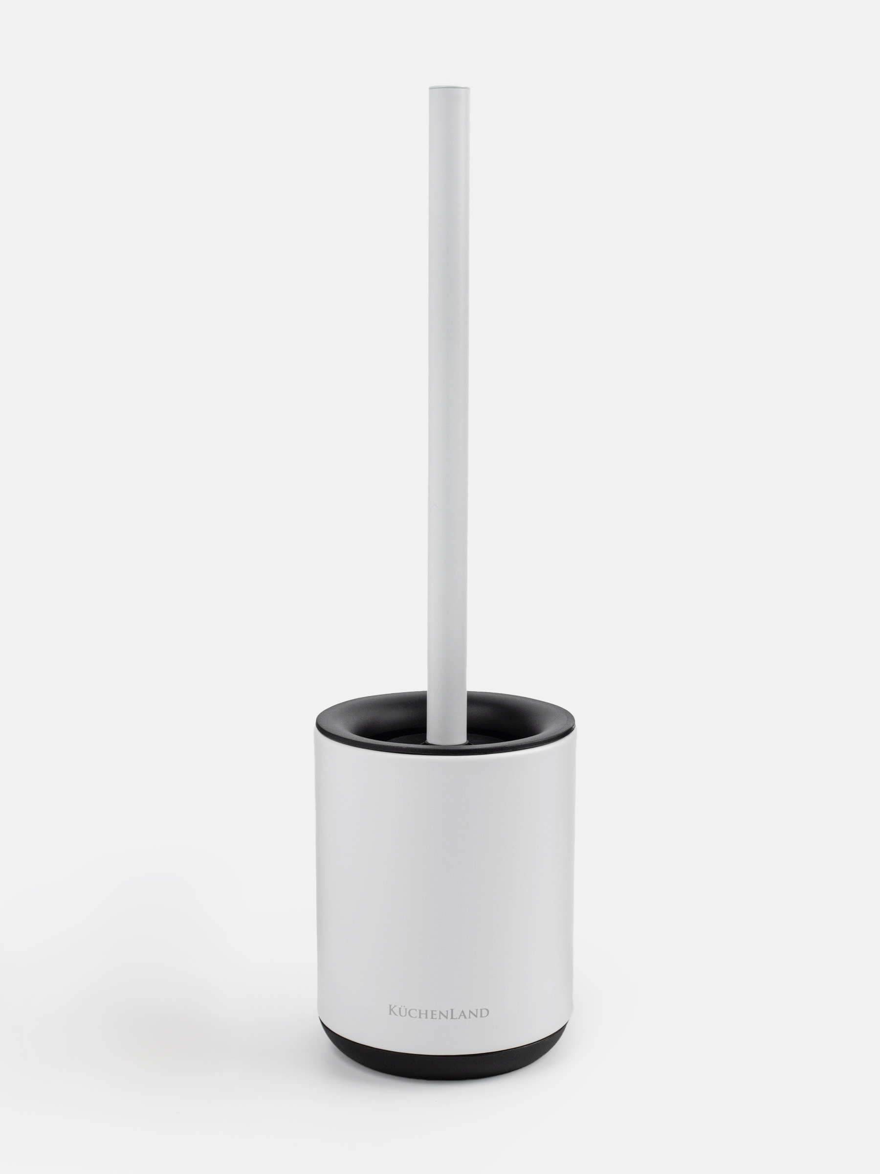 Toilet brush, 38 cm, with stand, rubber / metal, white and black, Vesta, image-0