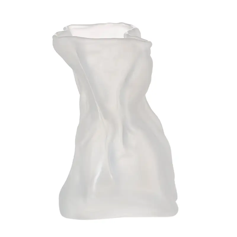 Flower vase, 14 cm, Glass, frosted white, Crumpled effect, Crumple ,image-0