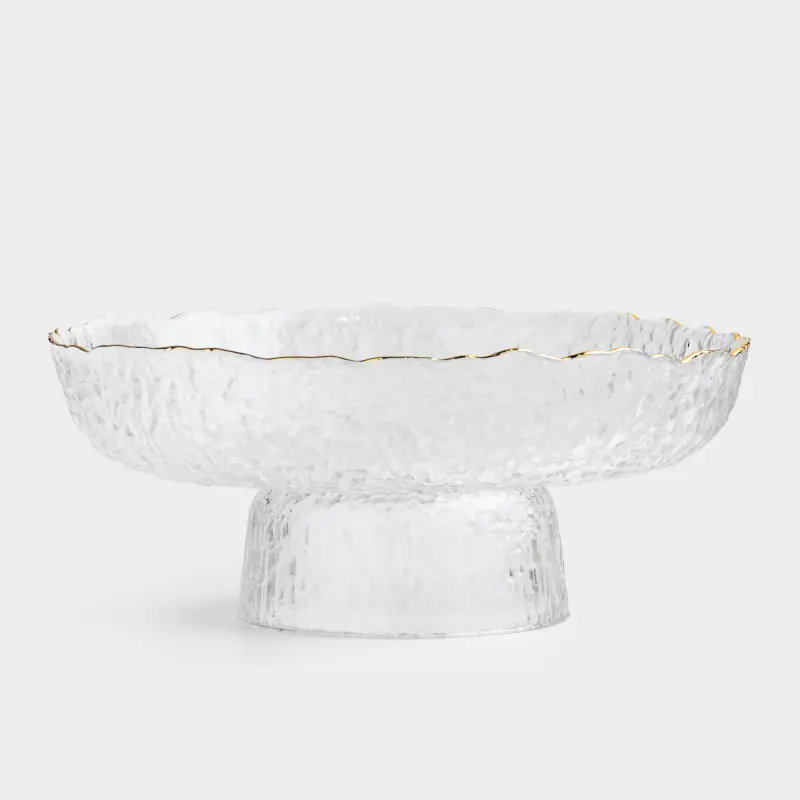 Fruit bowl, 20x8 cm, on a leg, glass, with golden edging, Nautilus gold ,image-0