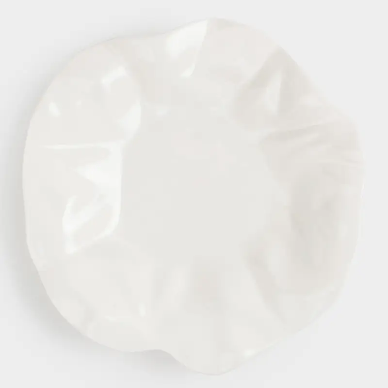 Dinner plate, 25 cm, porcelain N, milk, Crumpled effect, Crumple