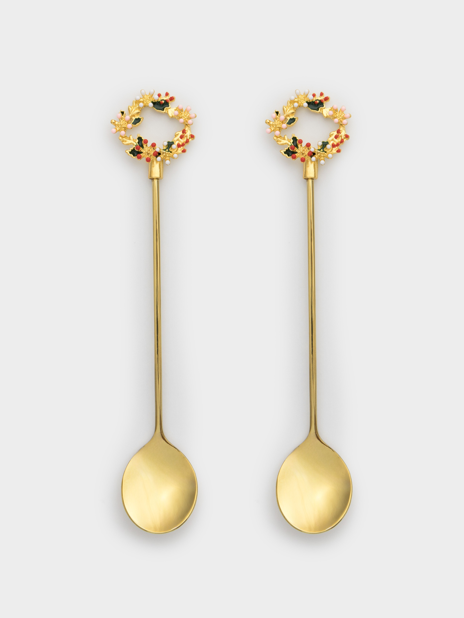 Dessert spoon, 15 cm, 2 pcs, steel, golden, Wreath, Christmas miracle, image-3