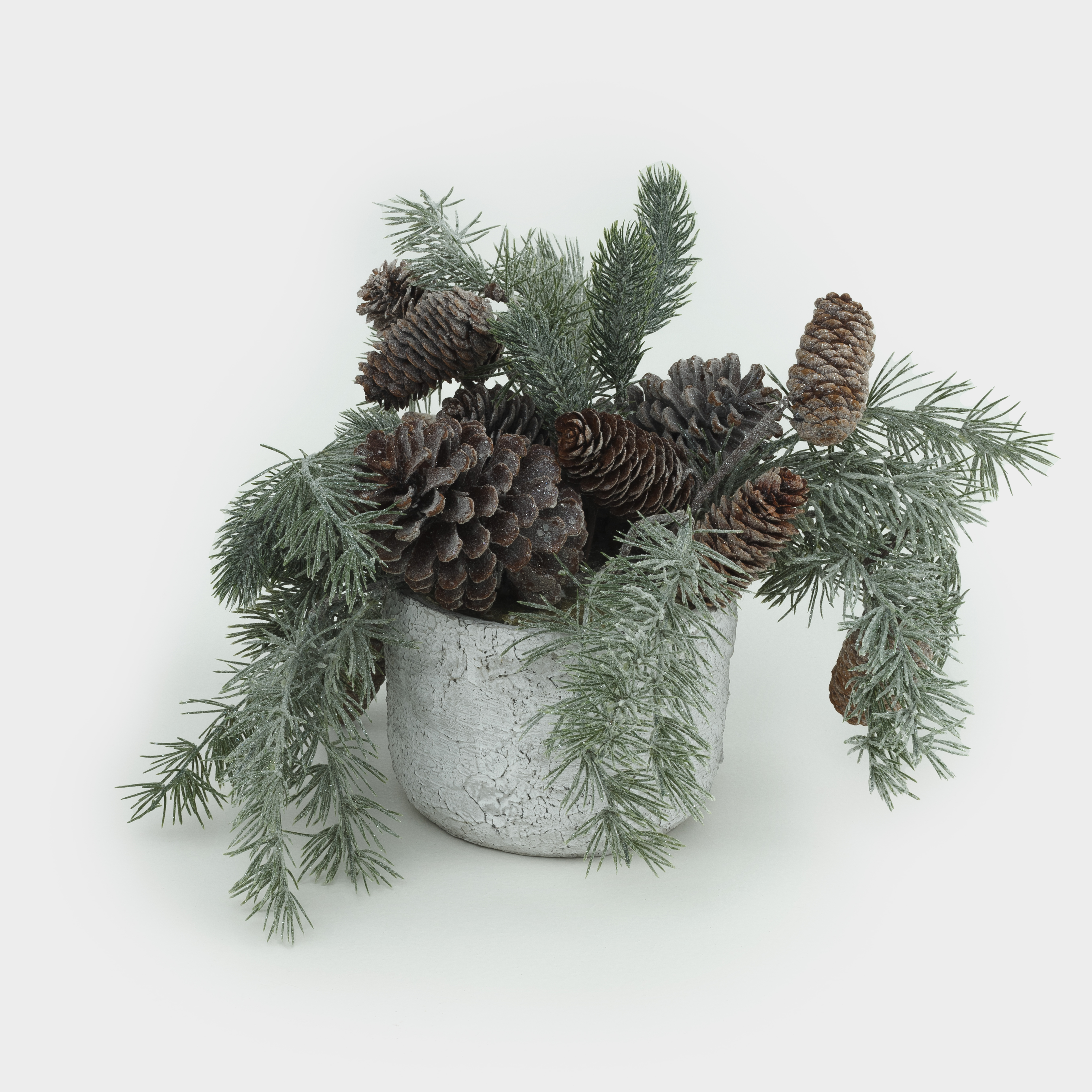 Decorative composition, 30x30 cm, in a pot, plastic / cones, Fir needles, Conifer decor, image-2