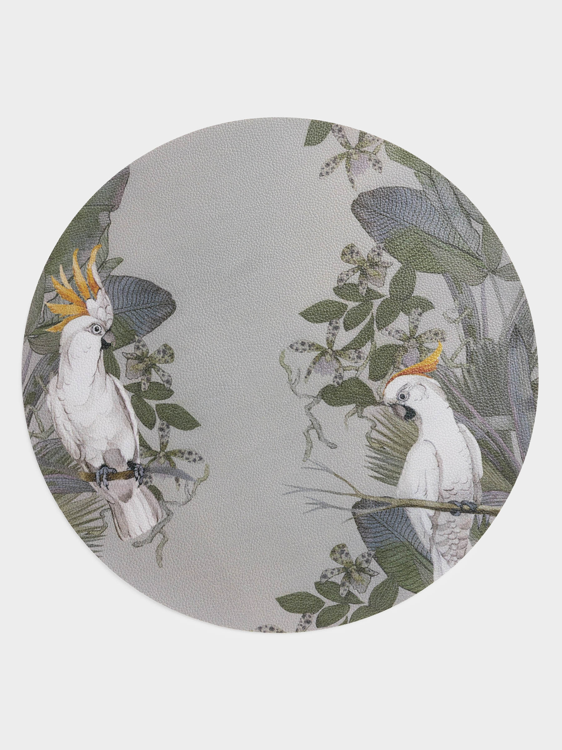 Placemat, 33 cm, PVC, round, khaki, Cockatoo on a branch, Rock print, image-0