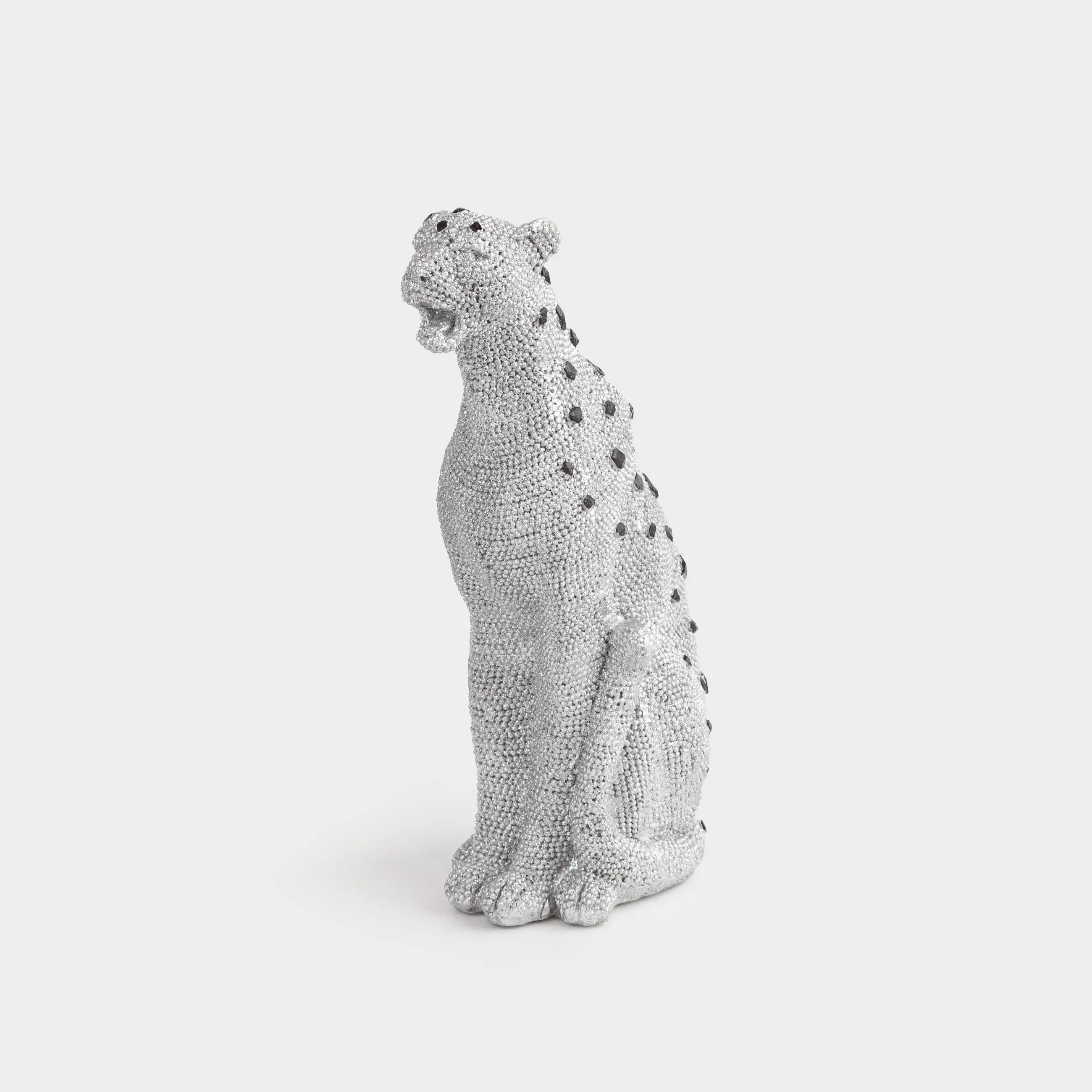 Statuette, 29 cm, polyresin / rhinestones, silver, Leopard, Leopard, image-0
