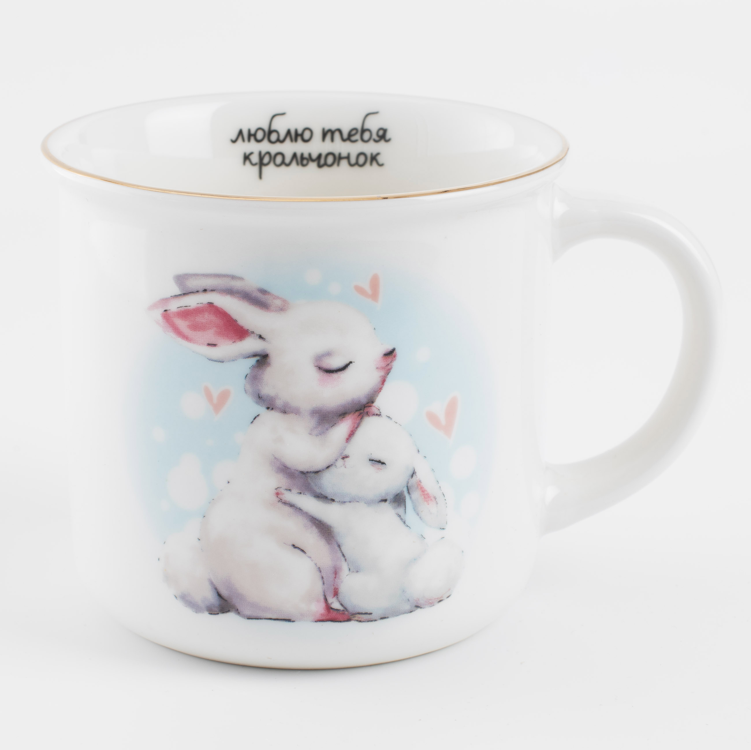 Mug, children's, 360 ml, porcelain N, white, Rabbit with rabbit, Ideas, image-0