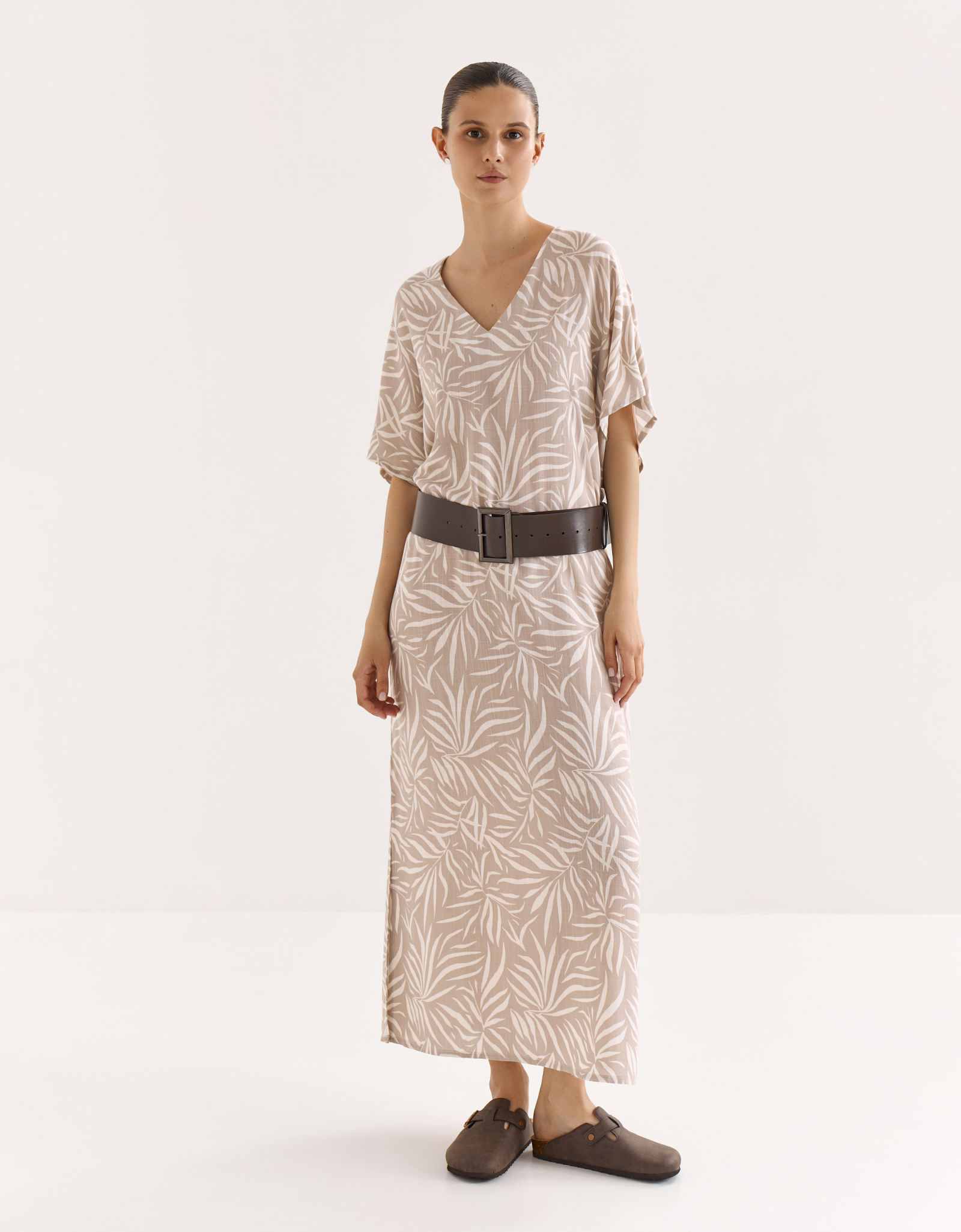 Women's dress, maxi, size L, with short sleeves, viscose, sand, Almi, image-7
