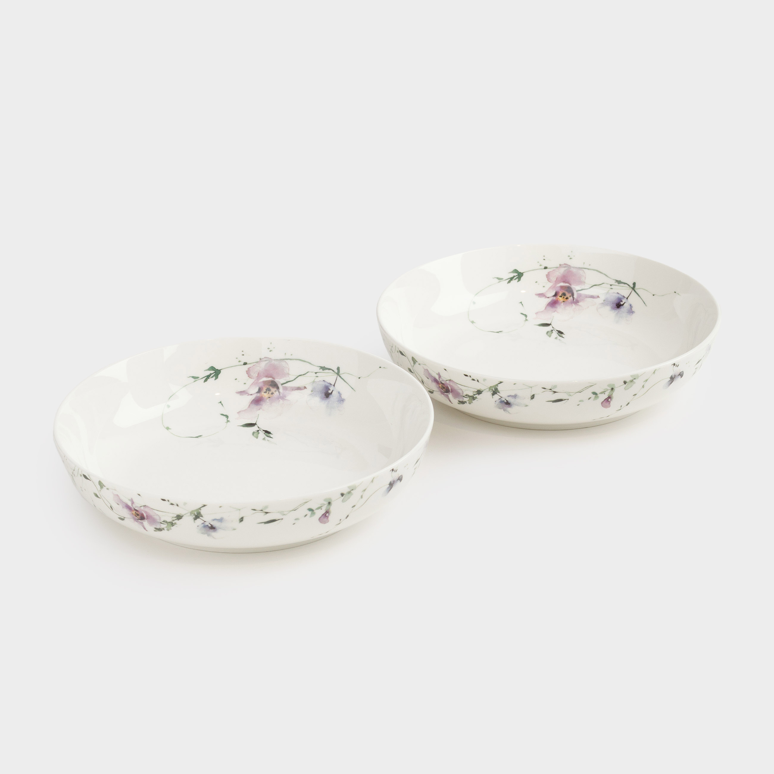Soup plate, 20x5 cm, 2 pieces, porcelain N, white, Lilac flowers, Floret
