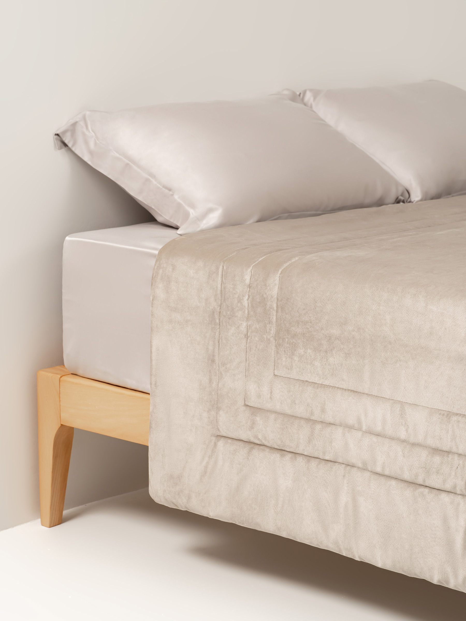 Bedspread, 220x240 cm, quilted, velvet/microfiber, beige, Frame, Stitch velvet, image-6