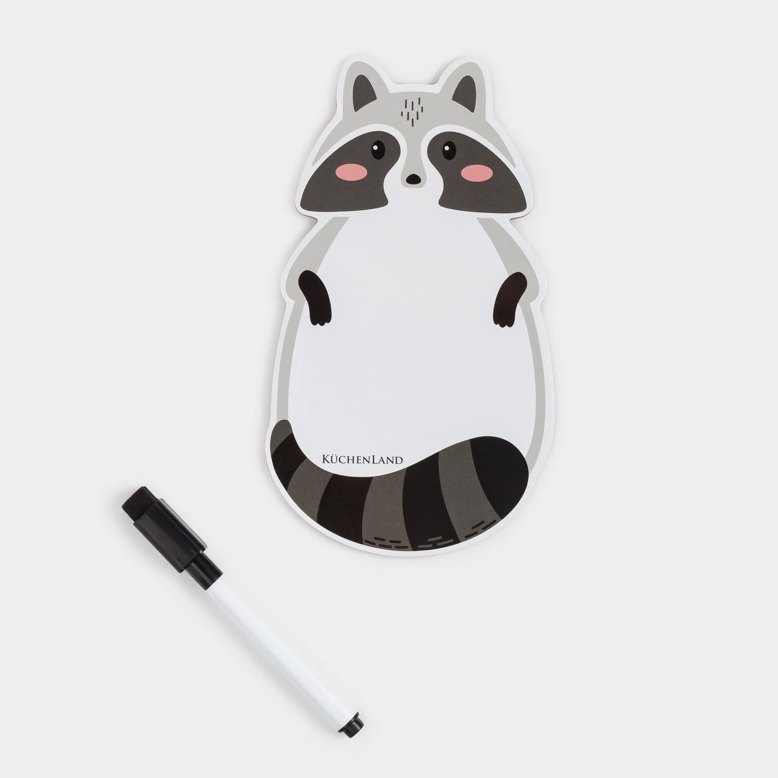 Magnetic writing board, 18x10 cm, with marker, plastic, white-gray, Raccoon, Raccoon
