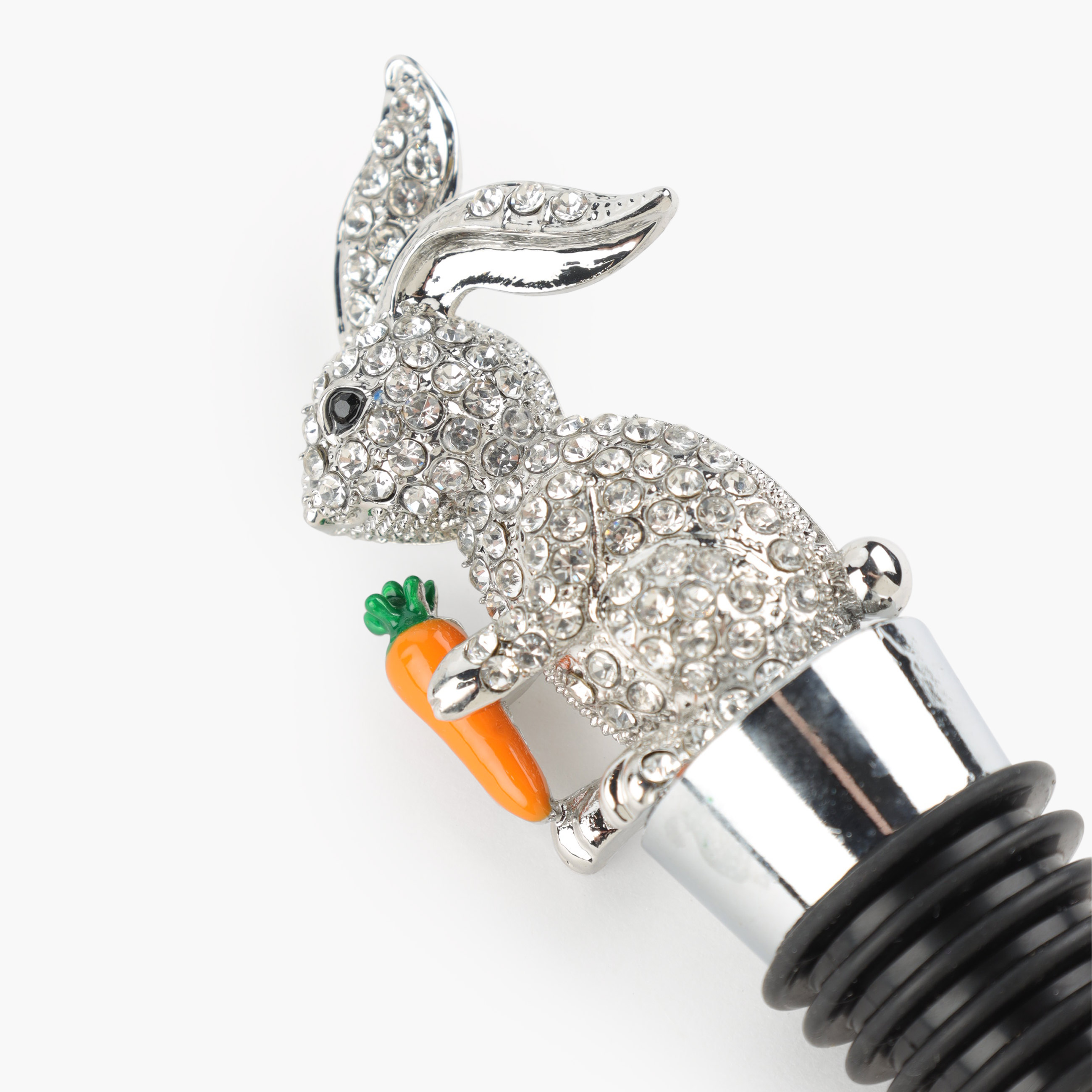 Wine bottle stopper, 11 cm, metal/rhinestone, silver, Rabbit, image-1