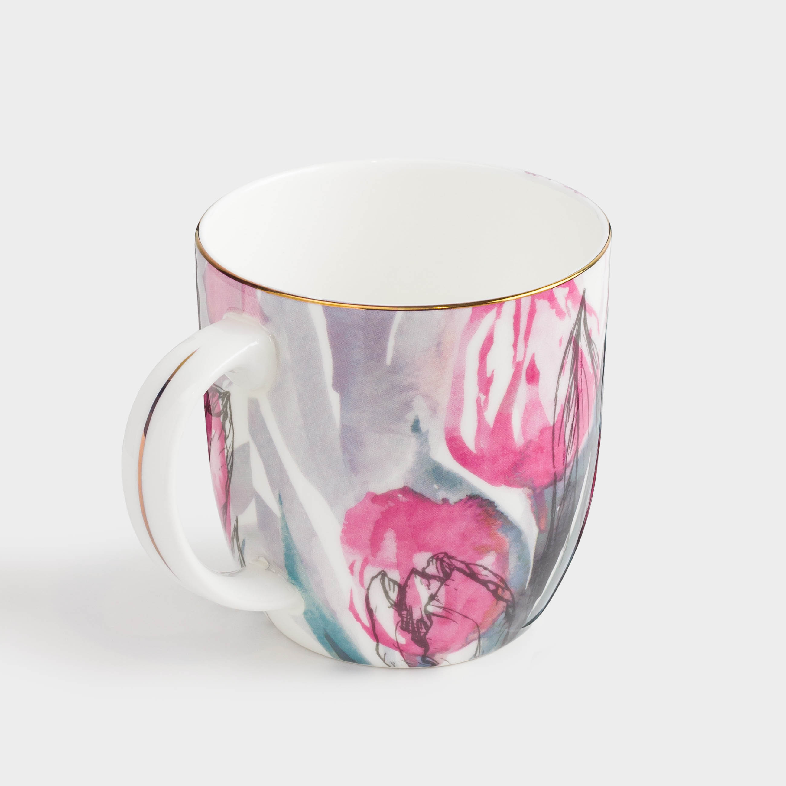 Mug, 370 ml, porcelain F, with golden edging, Tulips, Tulip garden, image-1