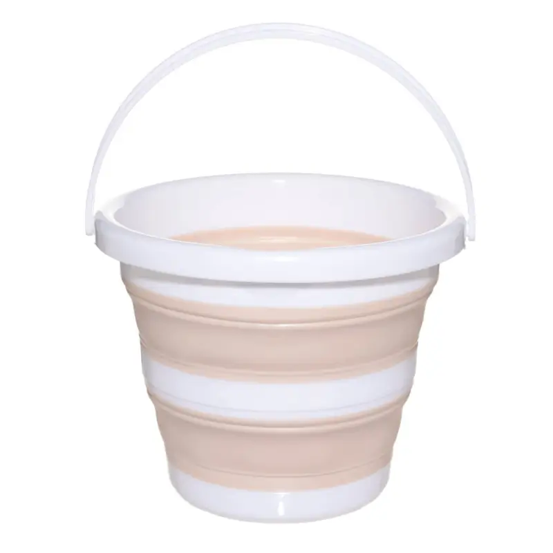 Foldable bucket, 5 l, plastic / rubber, beige-pink, Foldaway
