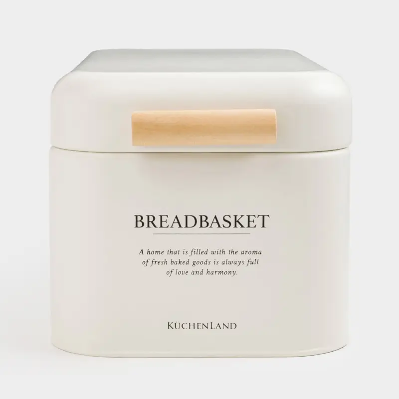 Bread box, 32x18x16 cm, metal / wood, rectangular, milky, Course