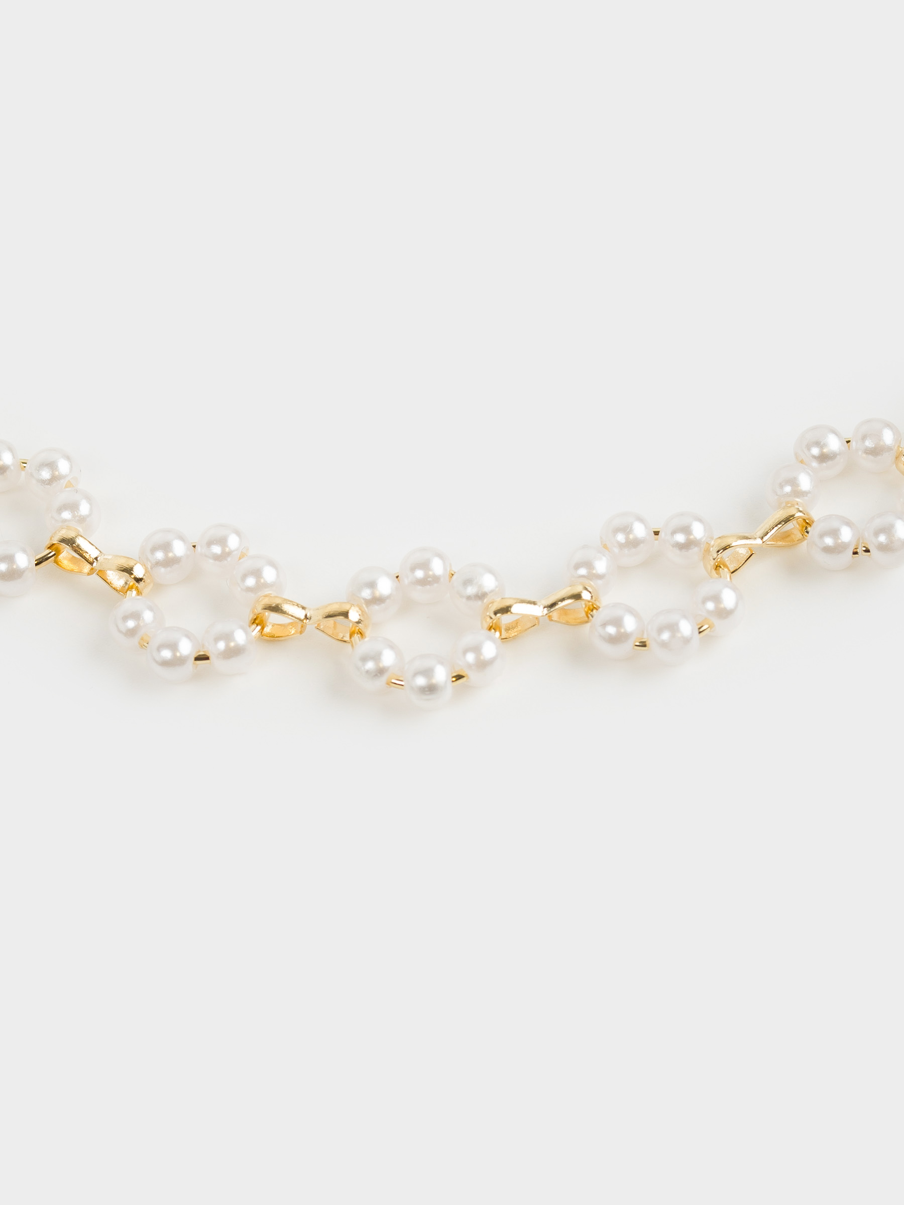 Chain, 46 cm, plastic / metal, white, Flowers from beads, Pearl