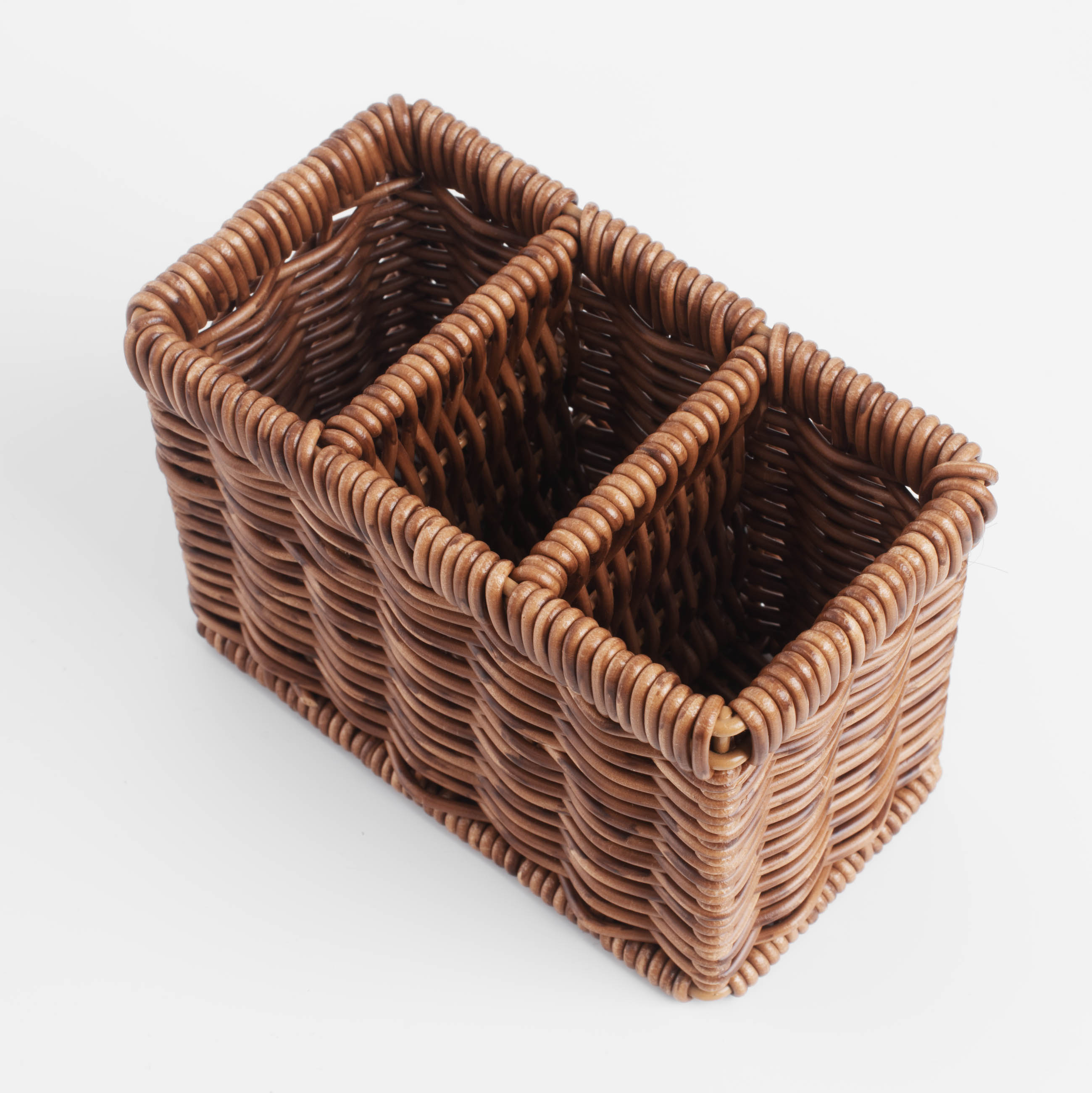 Flatware stand, 10x14 cm, 3 otd, rattan, brown, Blendy, image-2