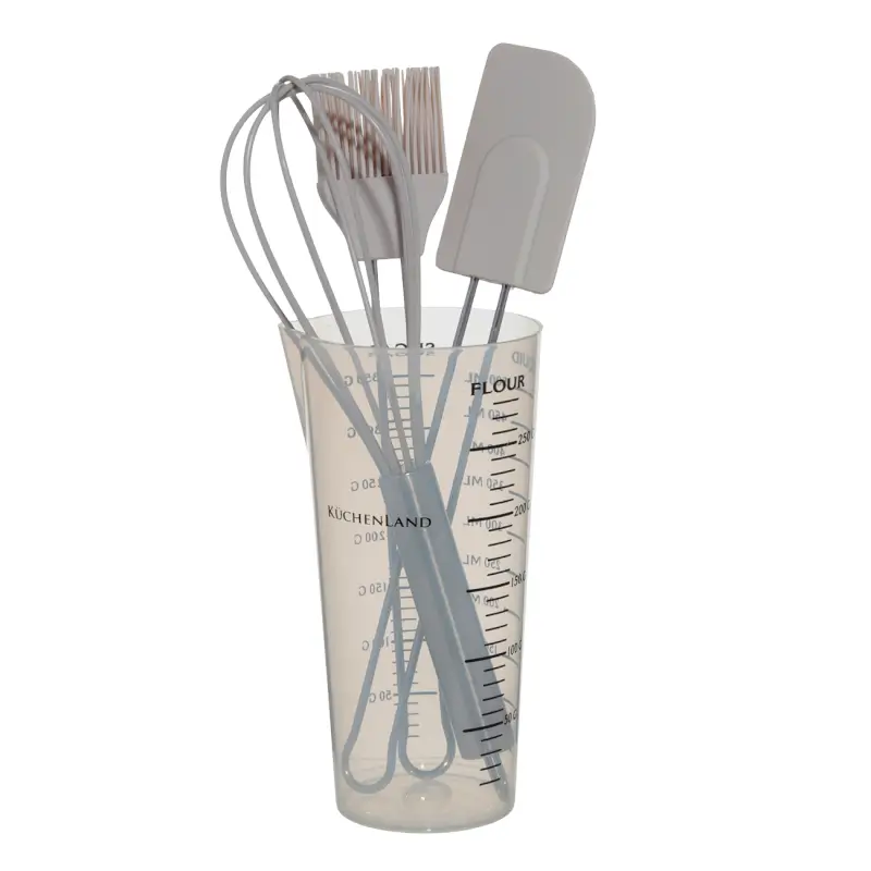 Baking set, 4 items, with measuring cup, plastic / silicone / steel, Bakery ,image-0