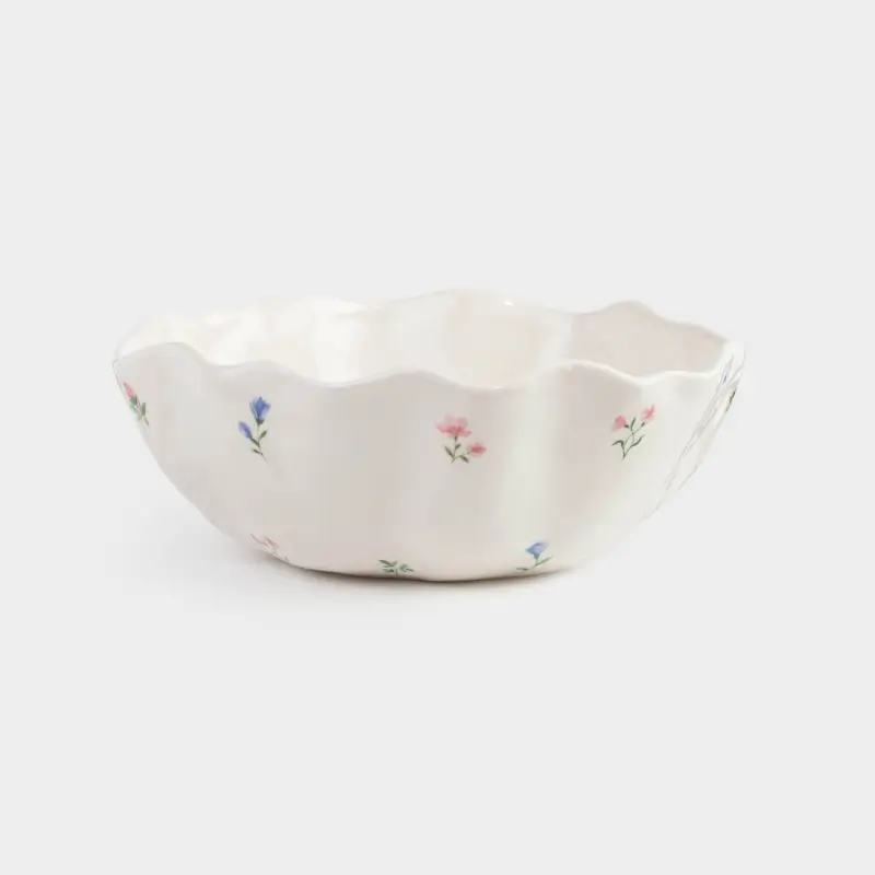 Salad bowl, 21x8 cm, 1.2 l, ceramic, milky, Flowers, El flora