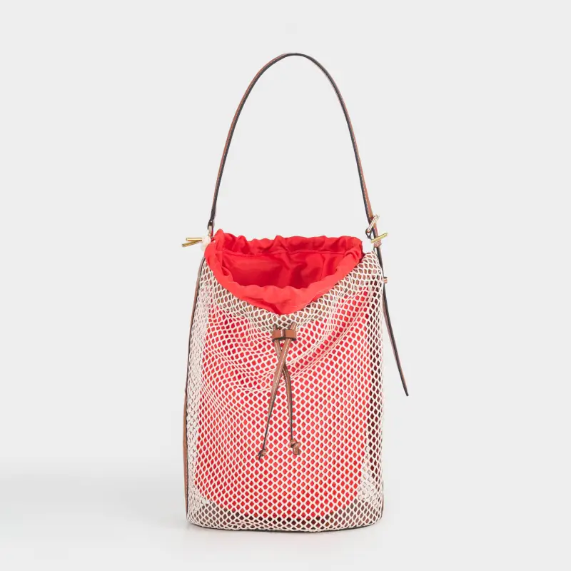 Women's bag, 22x34 cm, with strap, drawstrings, polyamide, orange, Mesh, Stintino ,image-0