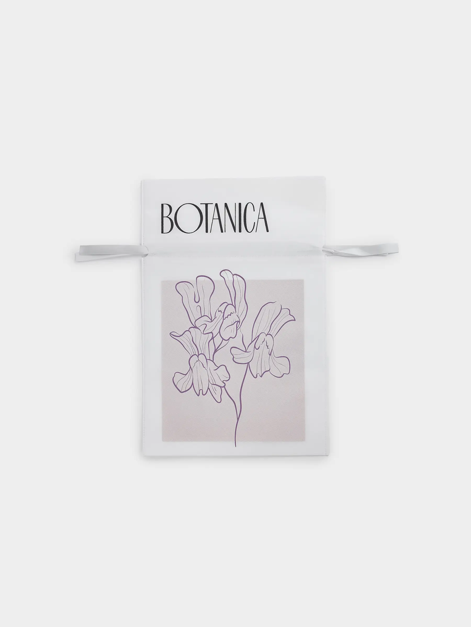 Gift bag, 20x30 cm, with drawstrings, polypropylene, white, Flower, Botanica, image-0