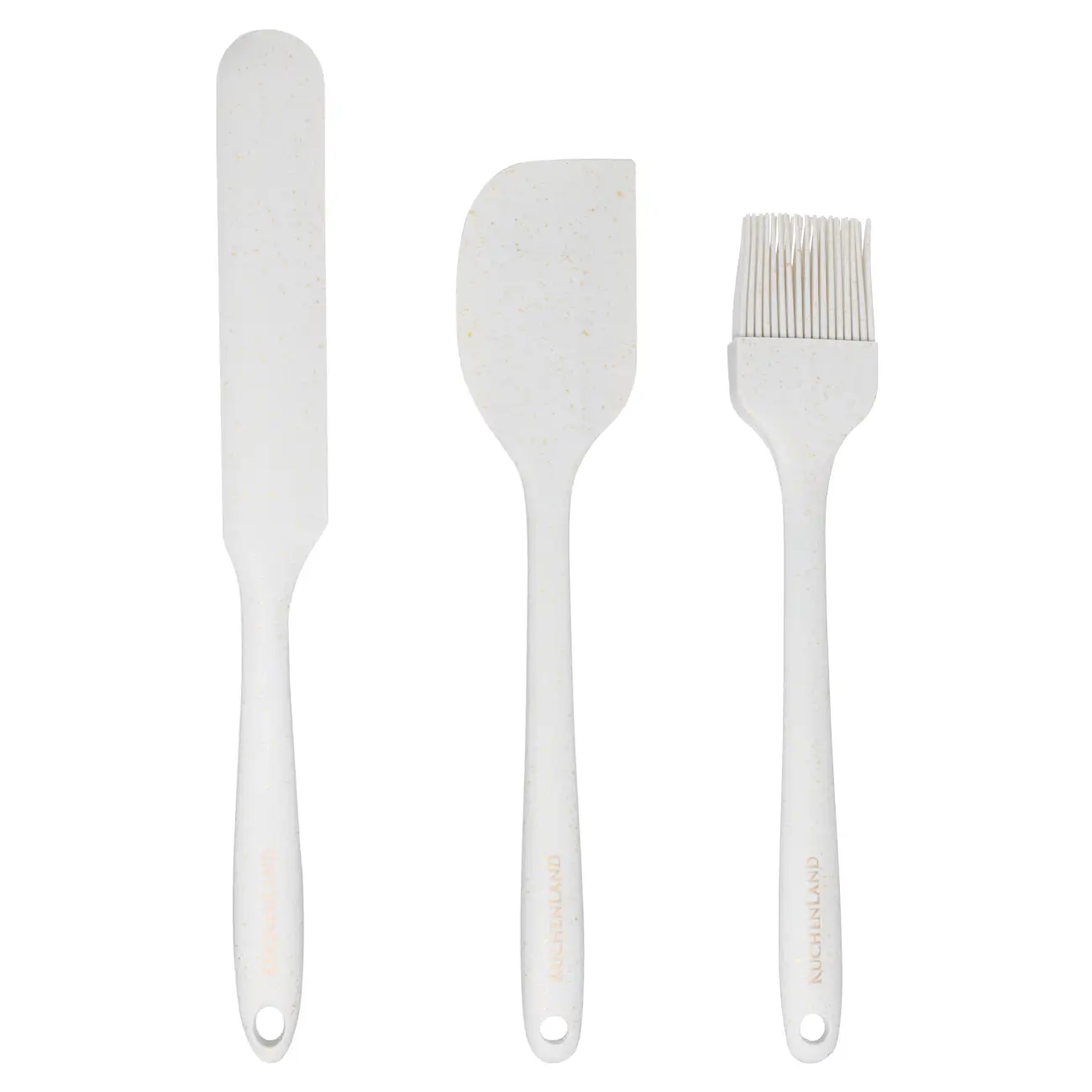 Pancake baking set, 3 items, spatulas/brush, silicone, ecru, speckled bakery speckled