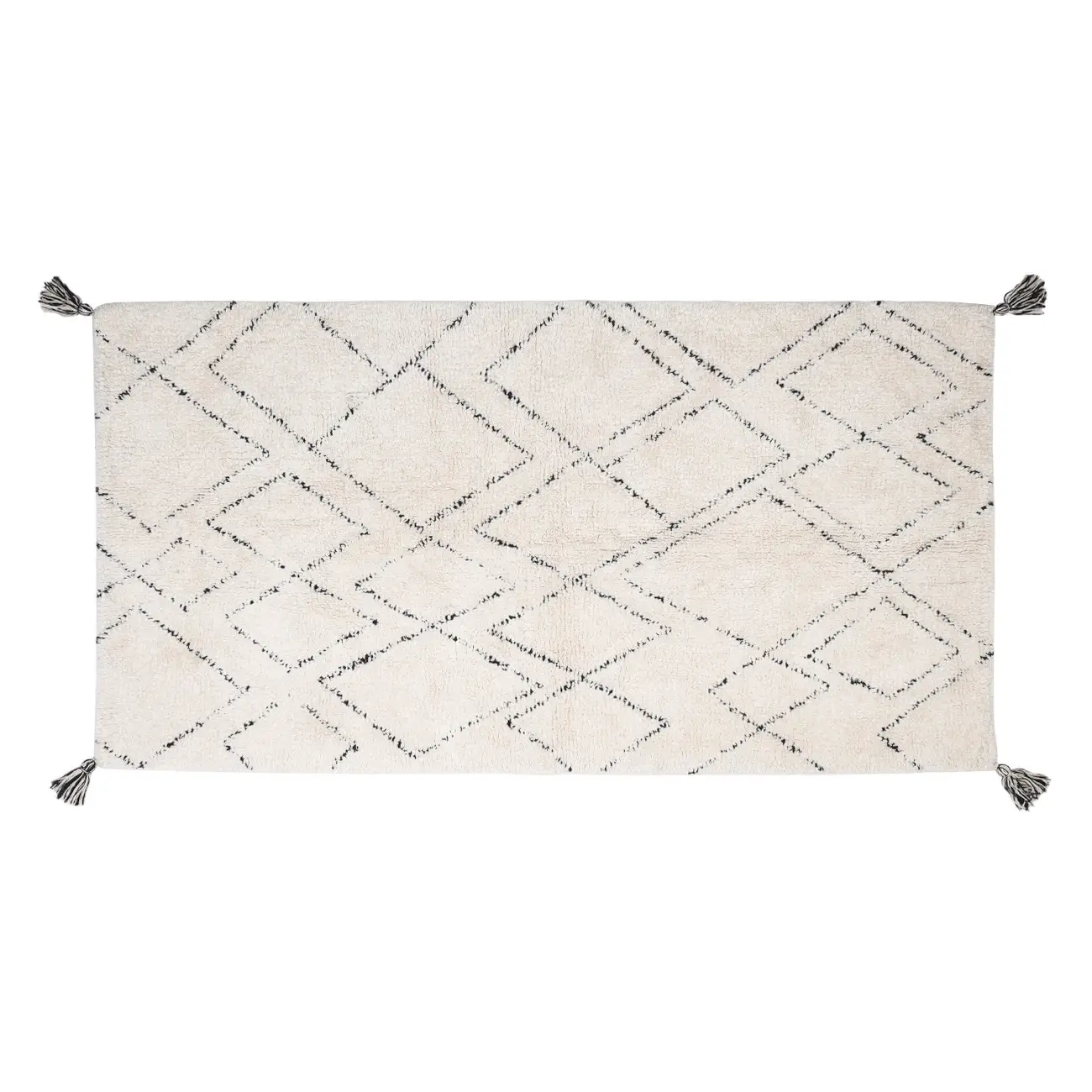 Mat, 80x150 cm, rectangular, with tassels, cotton, ecru, Rhombic, image-0