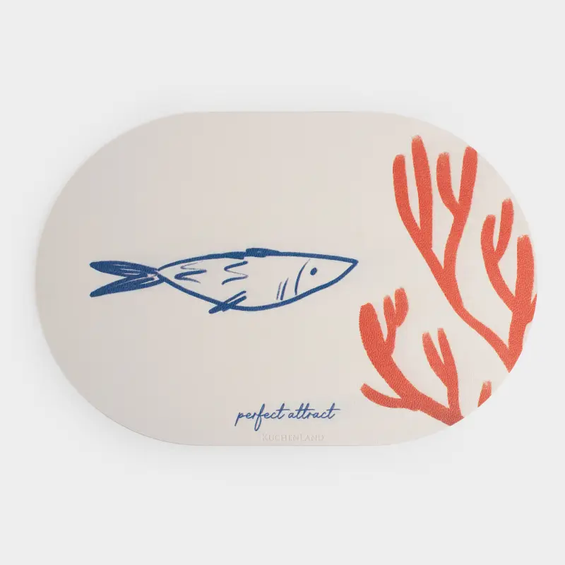 Placemat, 30x45 cm, PVC, oval, milky, Fish in coral, Rock print