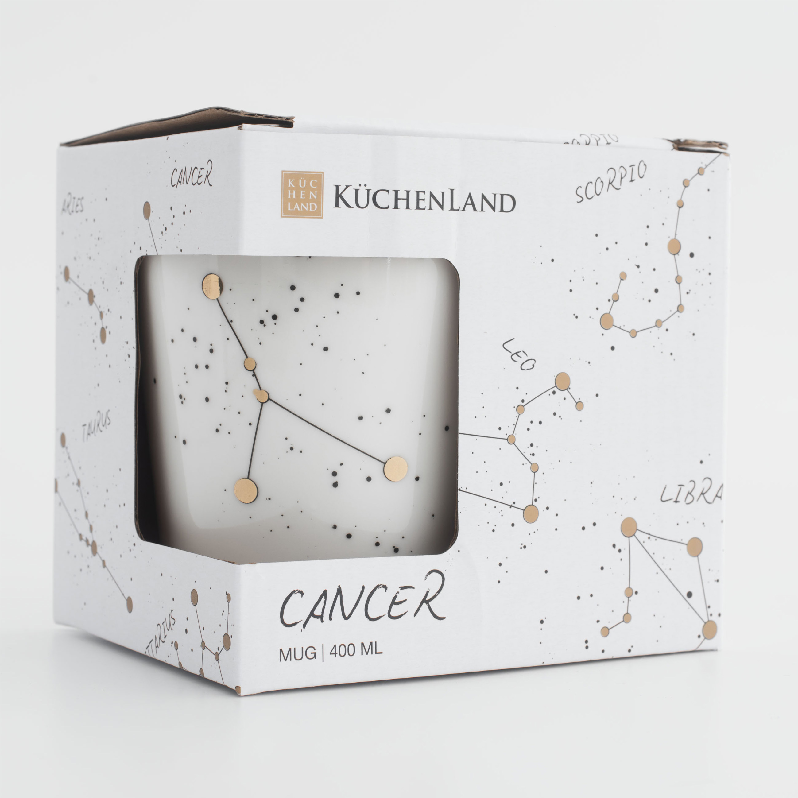 Mug, 400 ml, porcelain N, milky golden, Cancer, Zodiac, image-5