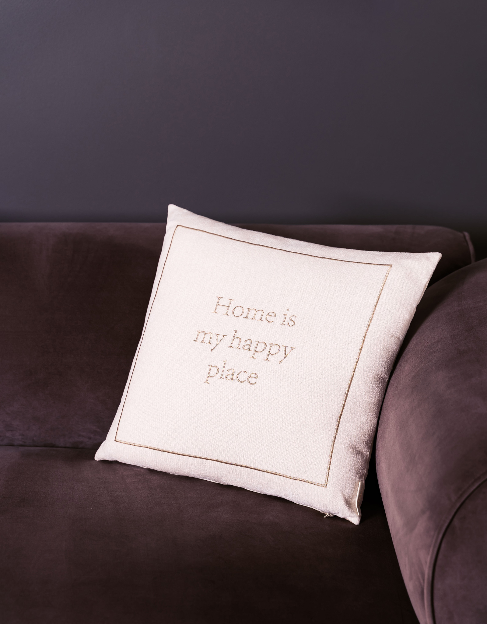 Decorative pillow, 45x45 cm, chenille/corduroy, milk, Home is my happy place, Chenill
