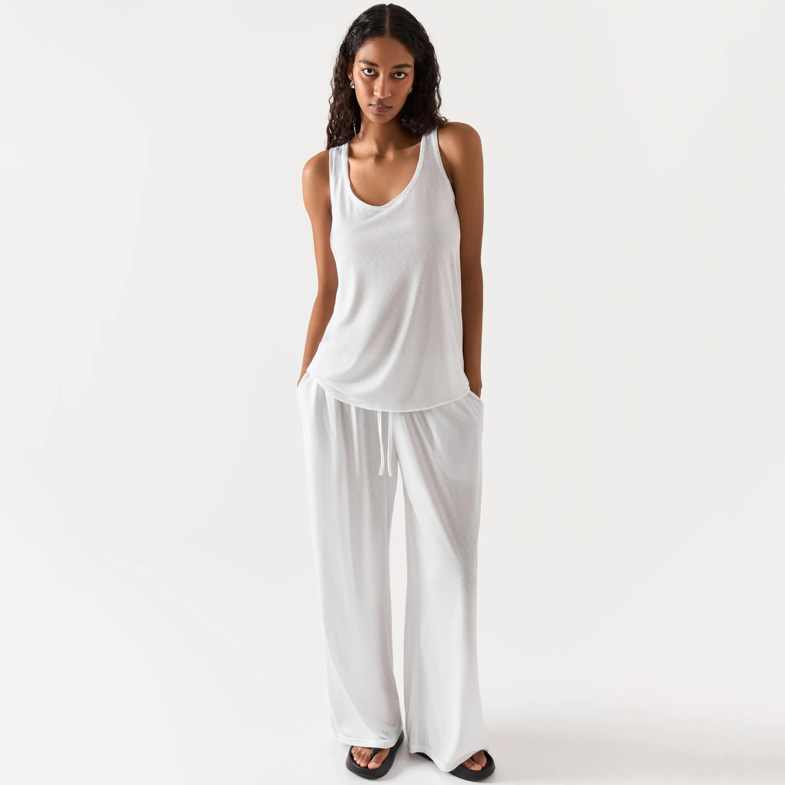 Women's trousers, homewear, size L, viscose / polyester, white, Railia
