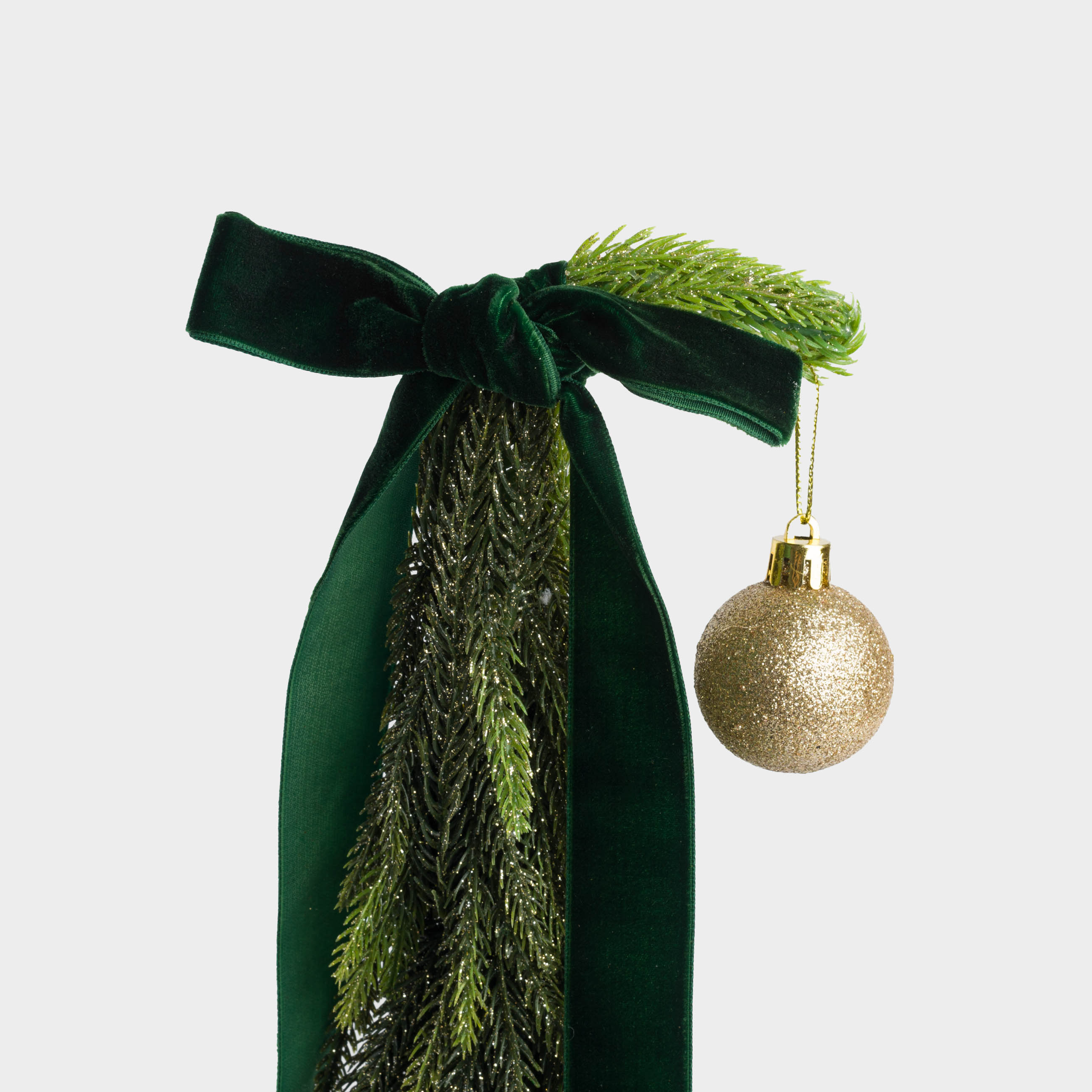Artificial spruce, 47 cm, in craft, polyethylene, Spruce with a green bow and ball, Conifer curved, image-3