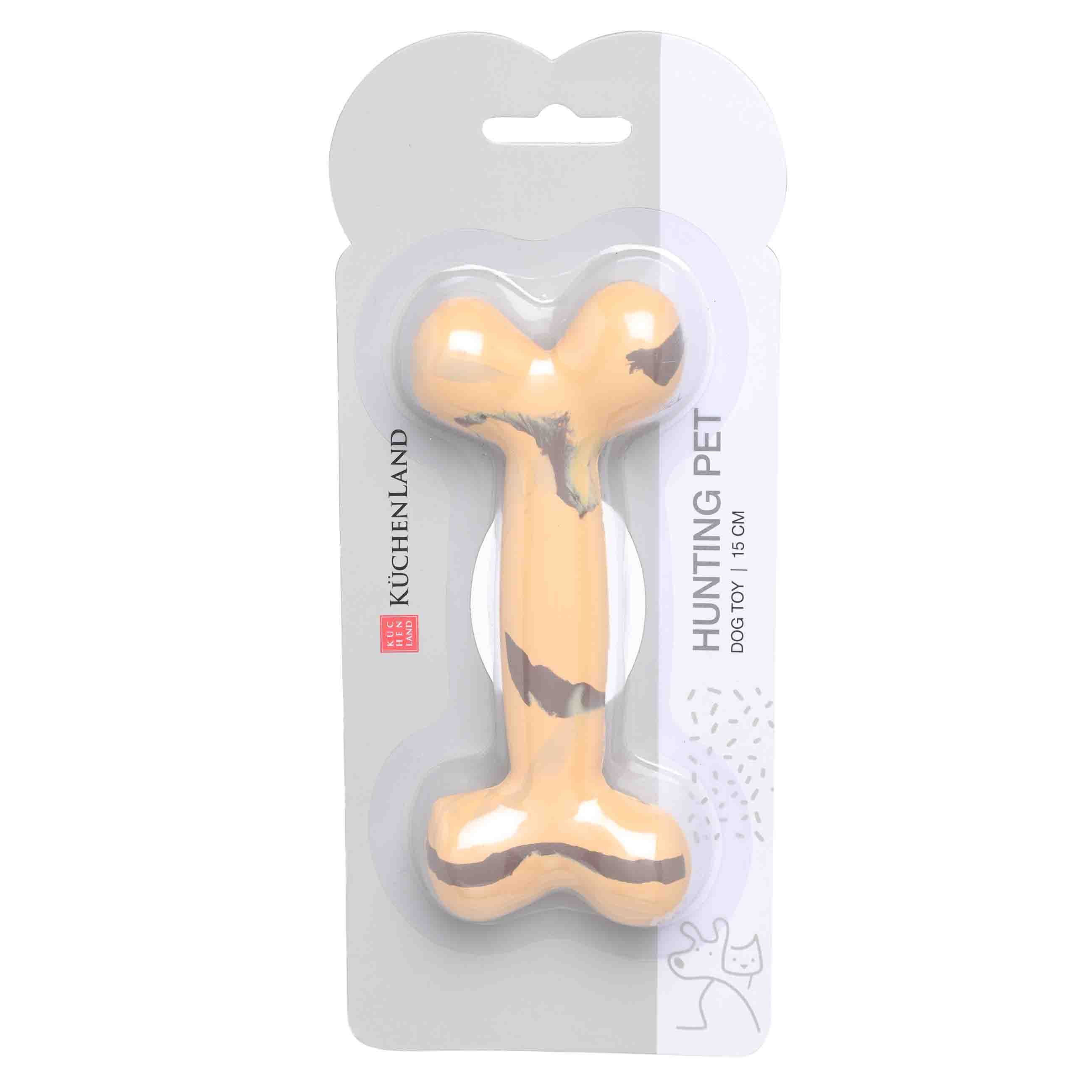 Dog toy, 15 cm, rubber, beige, Bone, Hunting pet, image-2