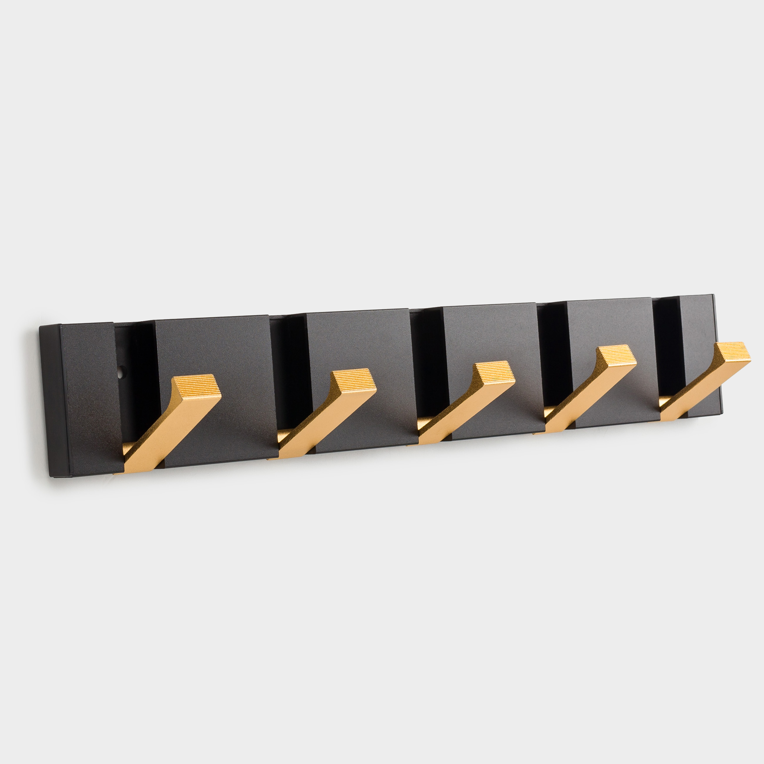 Hook, 43x7 cm, 5 compartments, wall-mounted/hidden, metal, black-gold, Trend