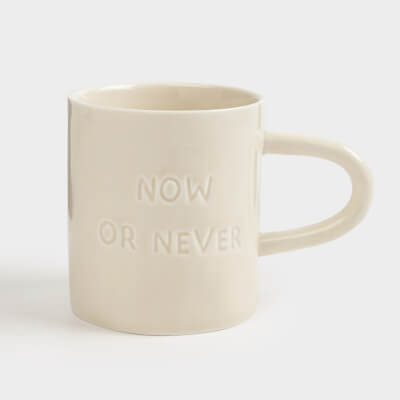 Mug, 440 ml, porcelain P, milky, Now or never, Crumple words ,image-0