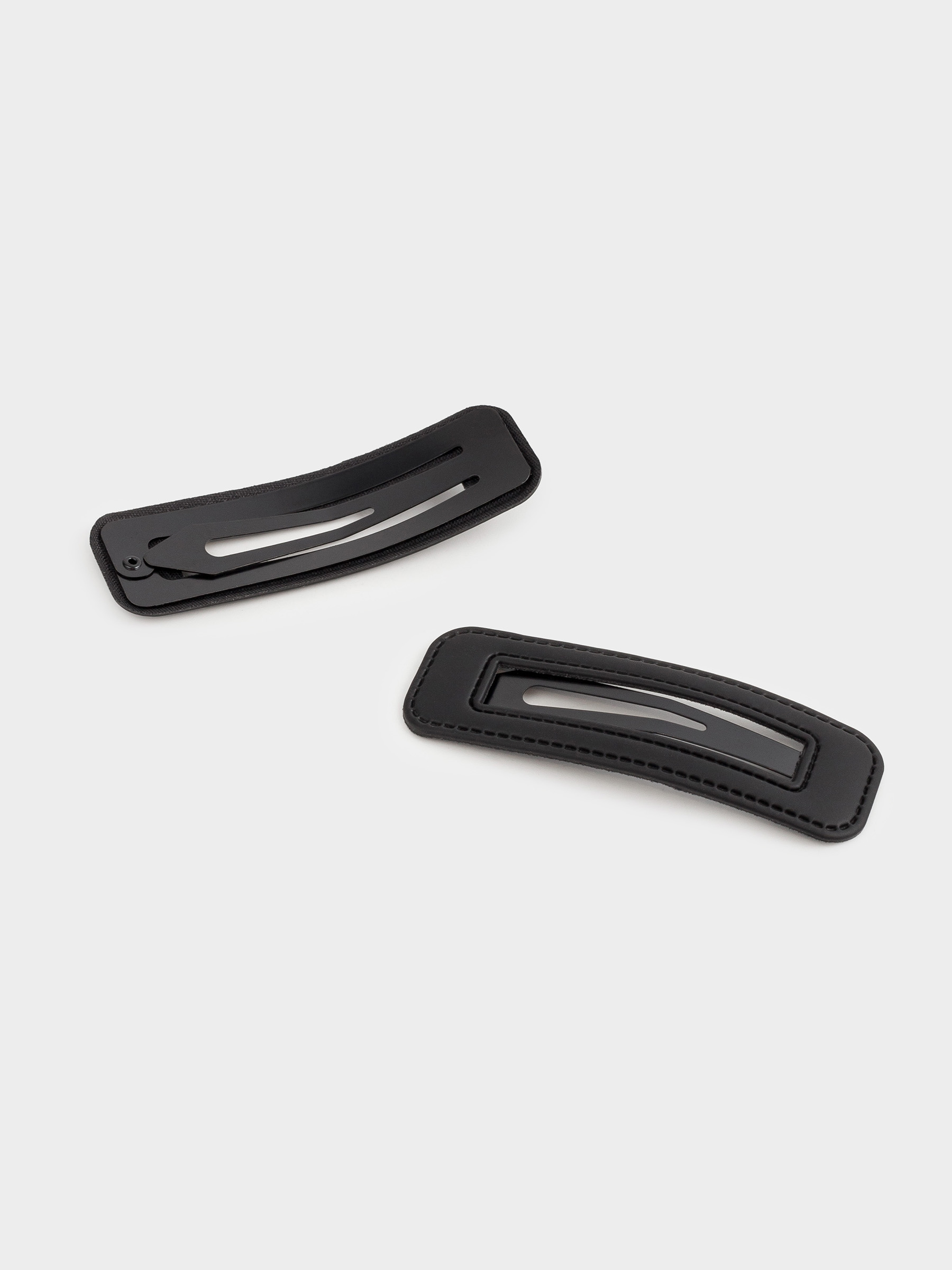 Hair clip, 9 cm, 2 pcs, polyurethane / metal, black, Geometry, Leather, image-2