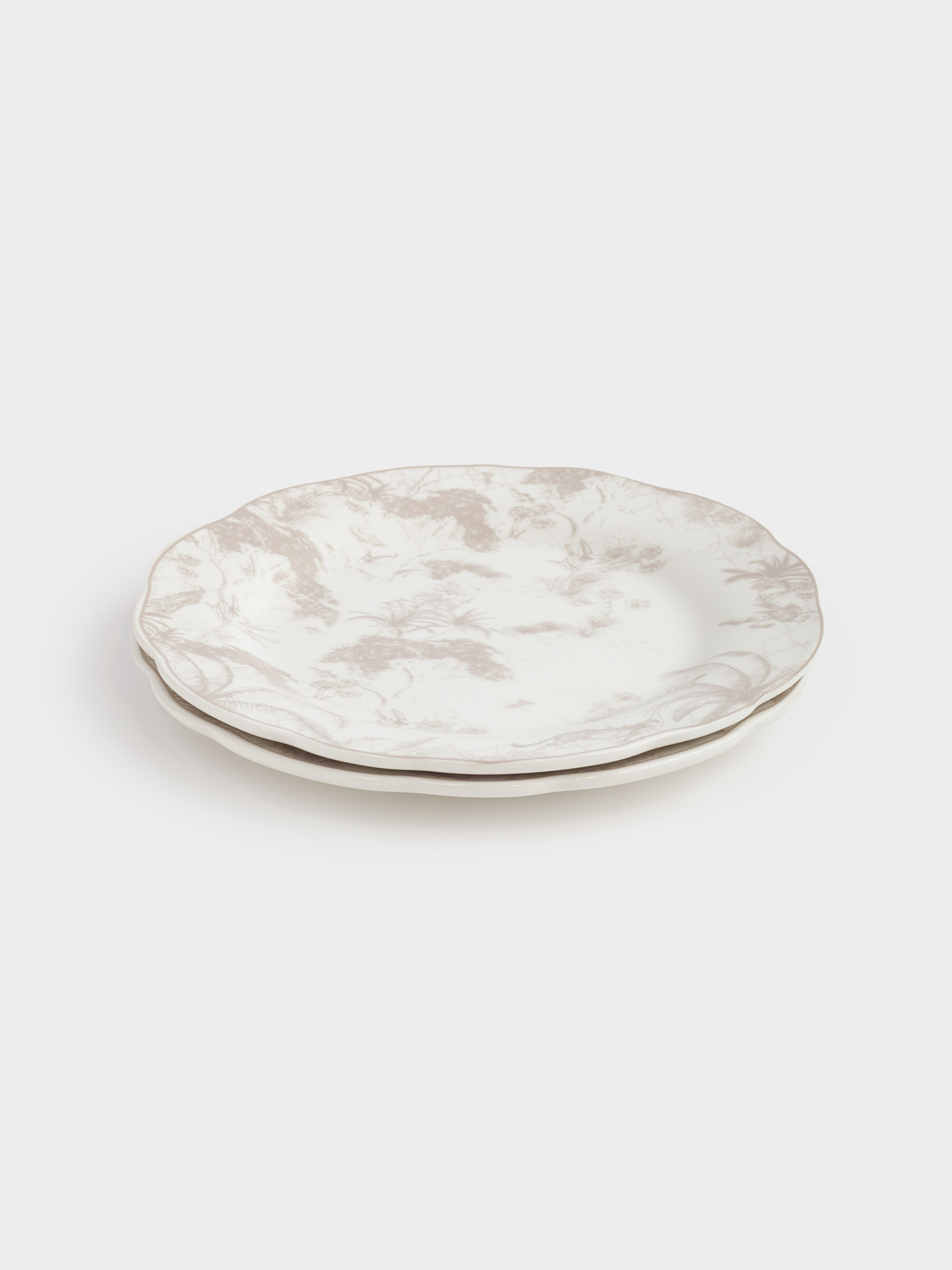 Snack plate, 19 cm, 2 pcs, porcelain P, white and beige, Jungle, Tropical, image-2