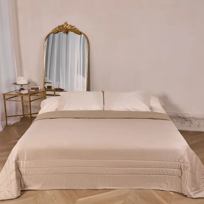 Bedspread, 240x260 cm, quilted, velvet/microfiber, beige, Frame, Stitch velvet ,image-0