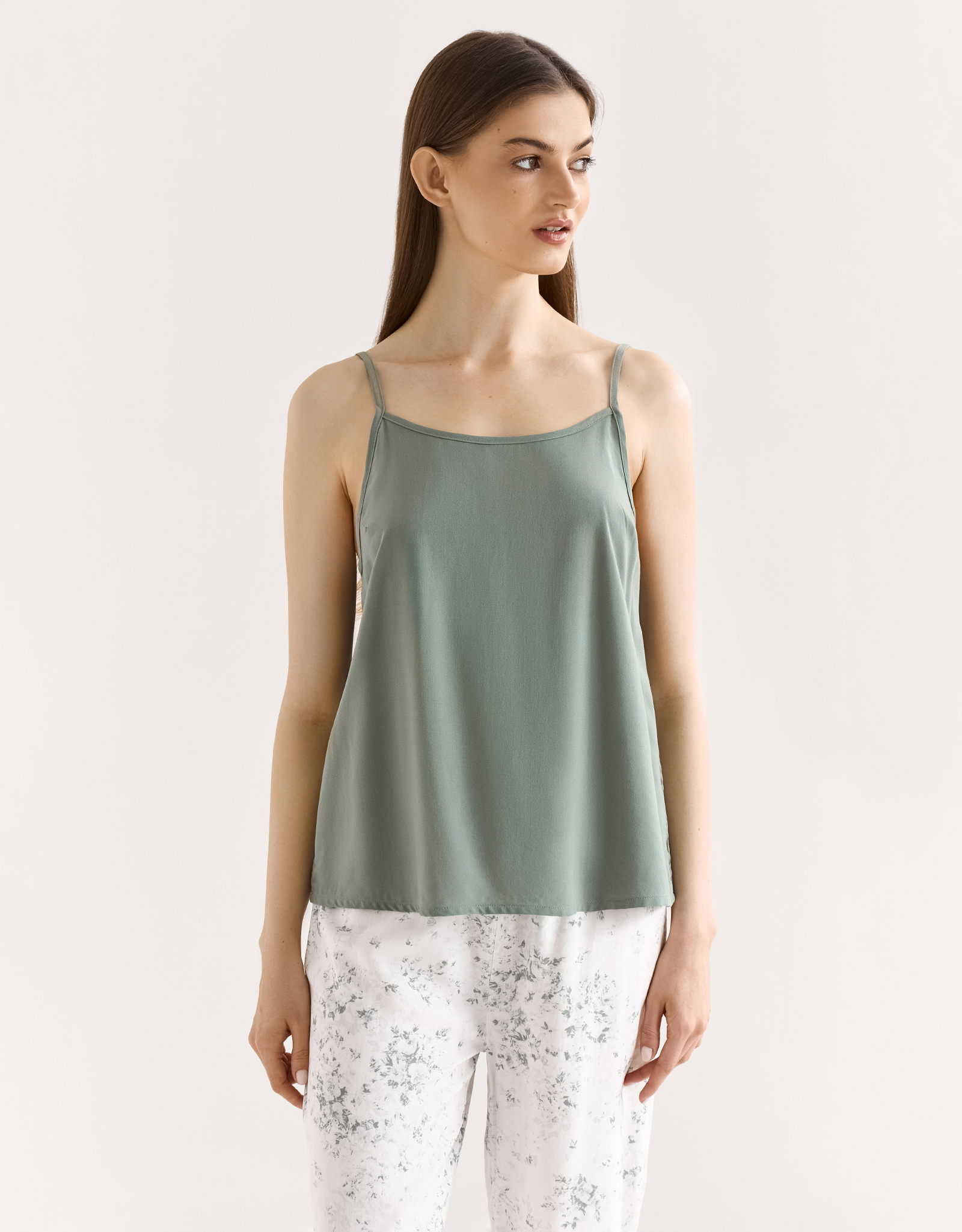 Women's trousers, homewear, size L, viscose, milky, Flowers, Arsinoa, image-1