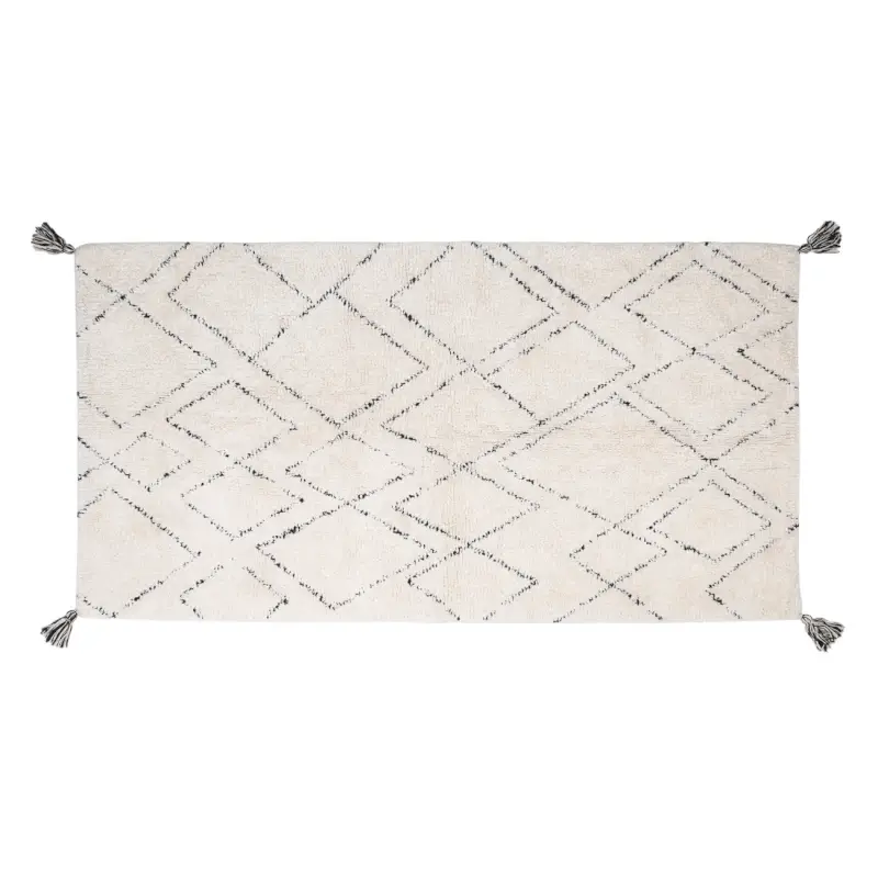 Mat, 80x150 cm, rectangular, with tassels, cotton, ecru, Rhombic