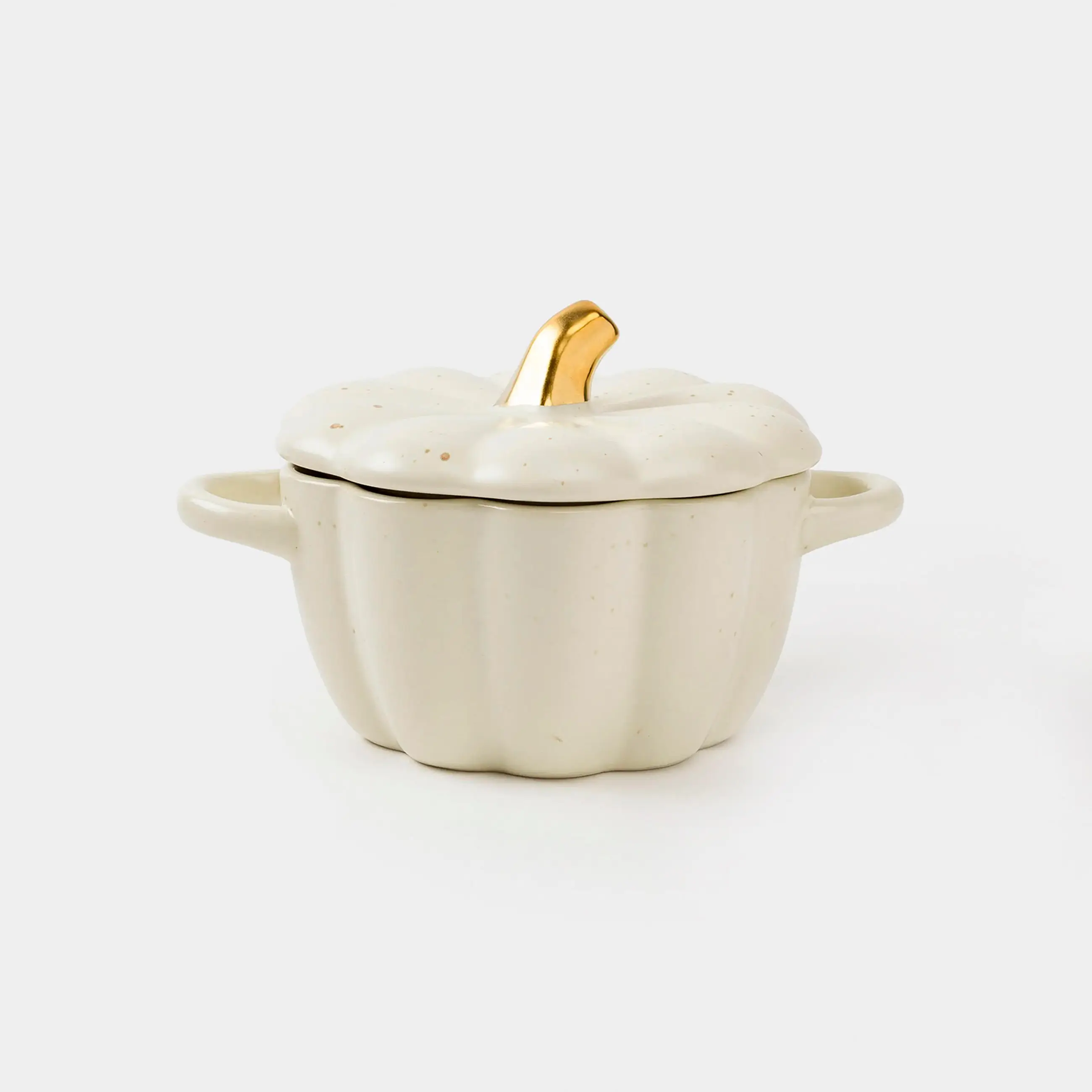 Cocotte, 11 cm, 340 ml, with lid, ceramic, milky golden, speckled, Pumpkin, Gourd